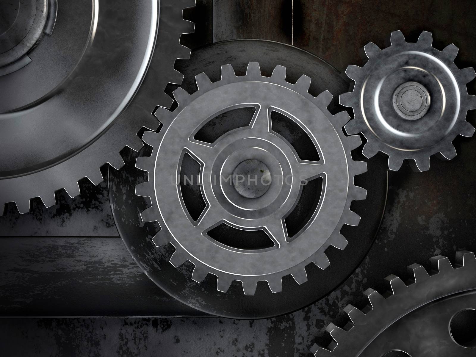 Gears on dark background. Abstract 3d illustration of gears.