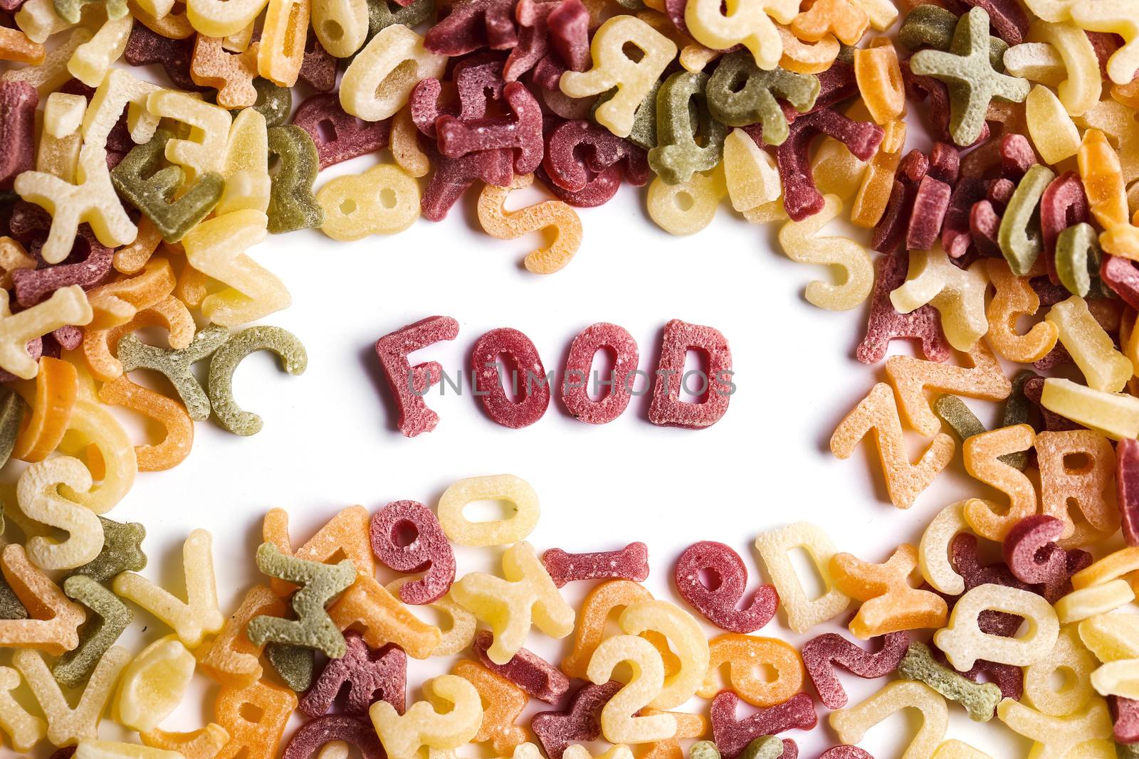 Food, nutrition. Delicious pasta letters