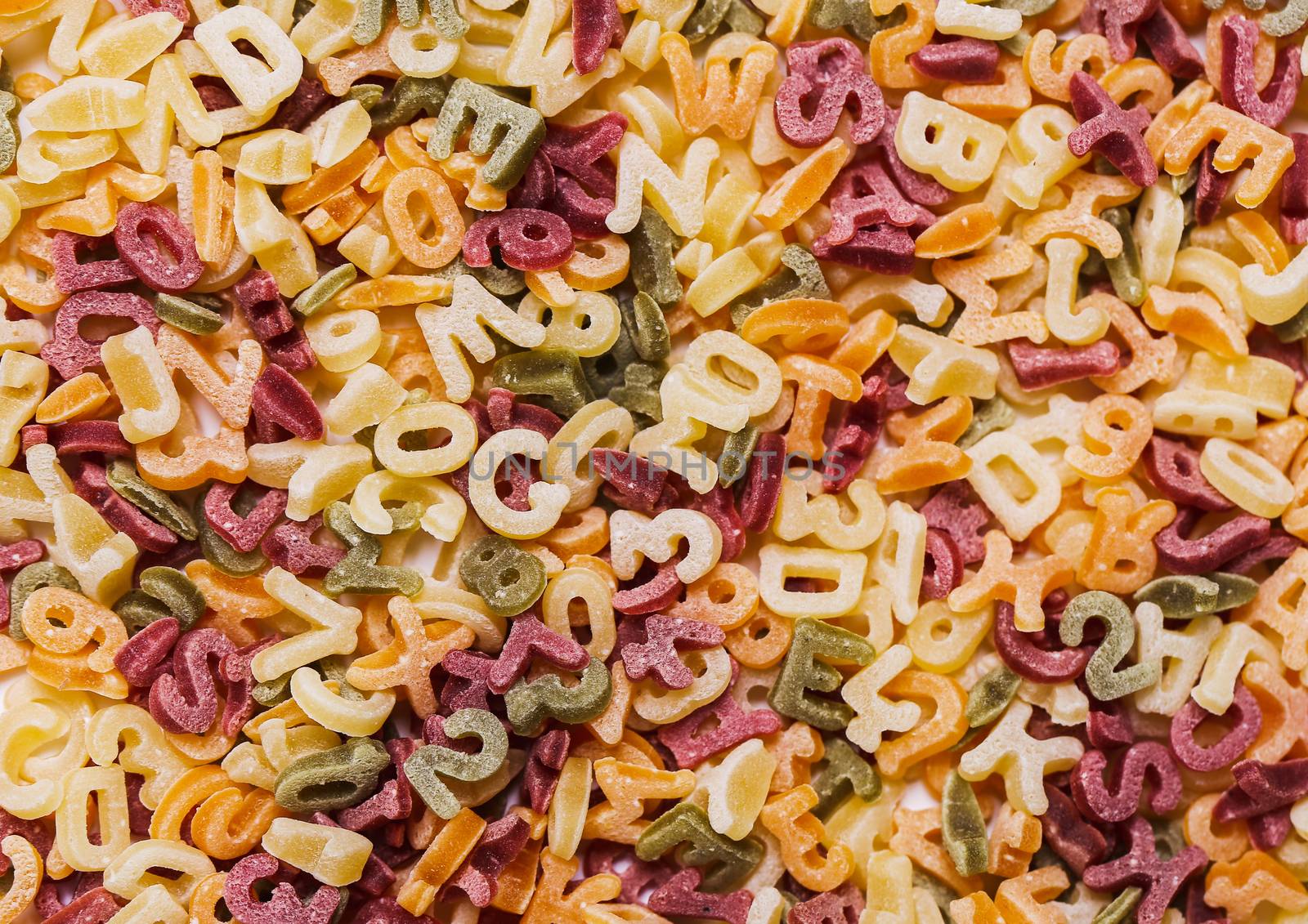 Food, nutrition. Delicious pasta letters