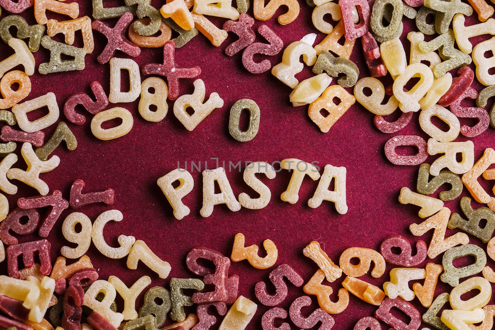 Food, nutrition. Delicious pasta letters