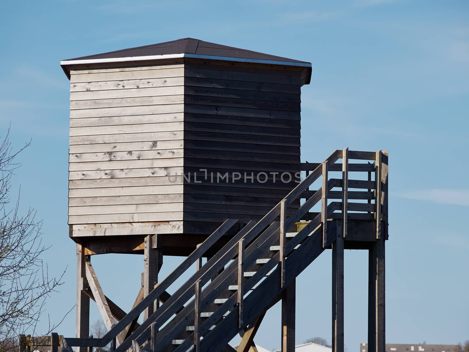 Bird watching birding wildlife observation tower in a nature park