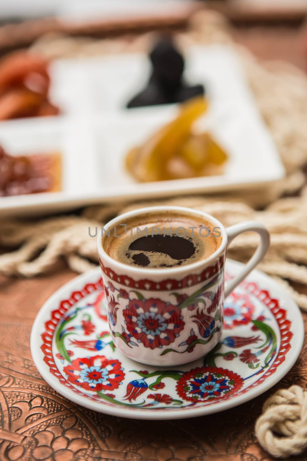 Turkish coffee served in a traditional cup