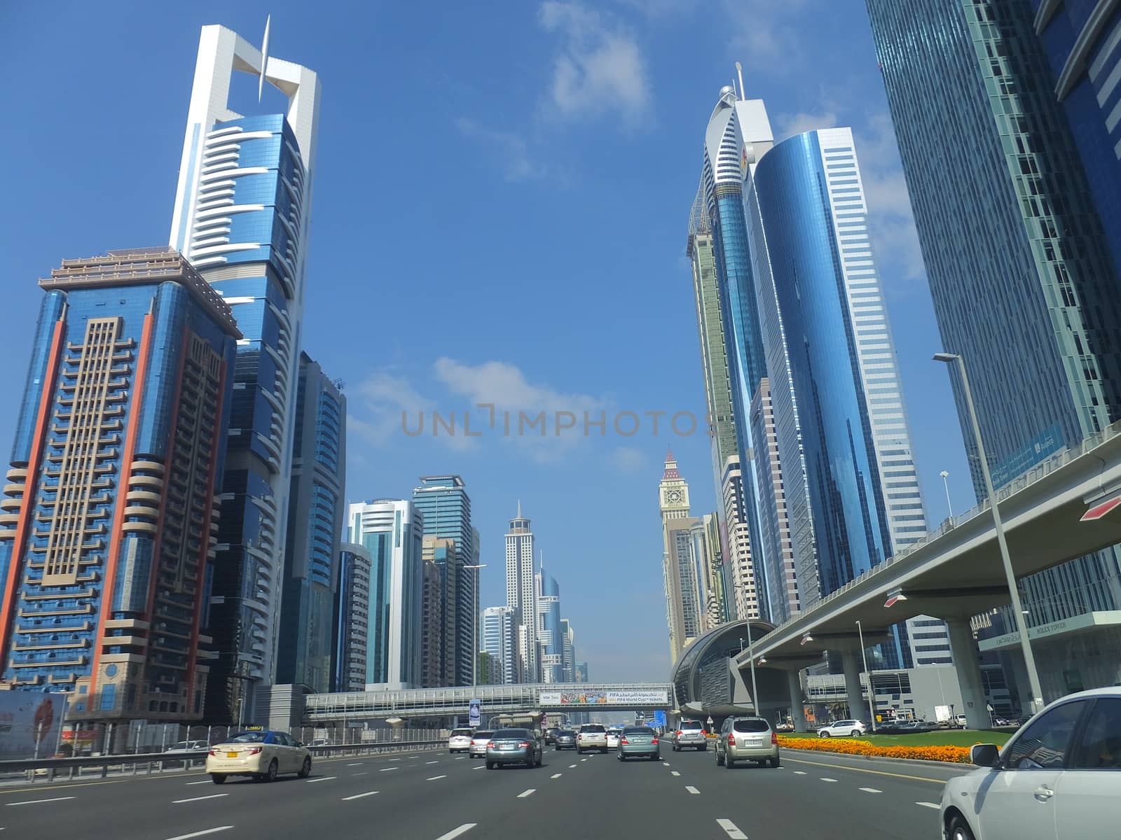 View of Sheikh Zayed Road skyscrapers in Dubai, UAE by sainaniritu