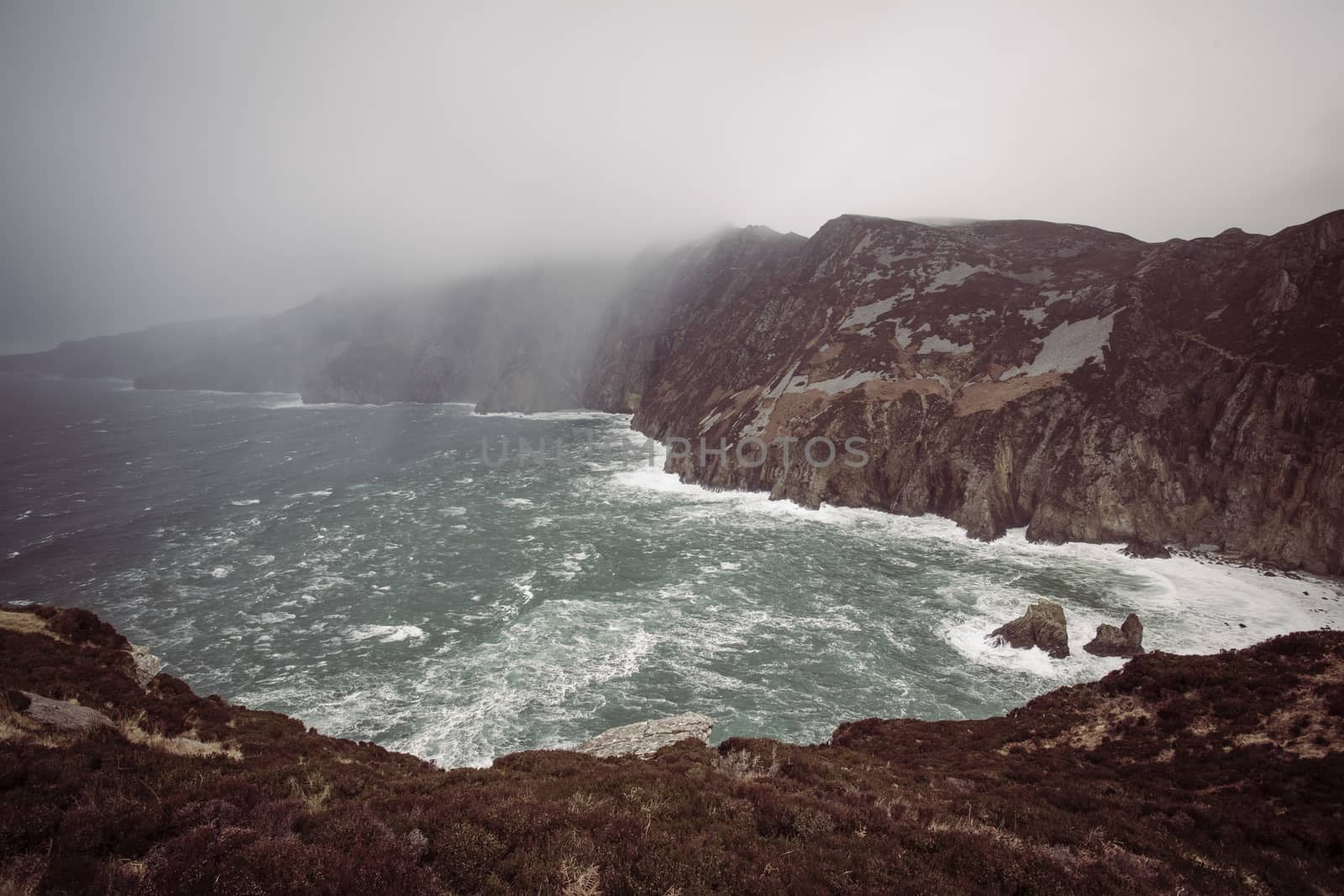 Rain approaching the majestic Slieve League Cliffs in Co. Donegal, Ireland