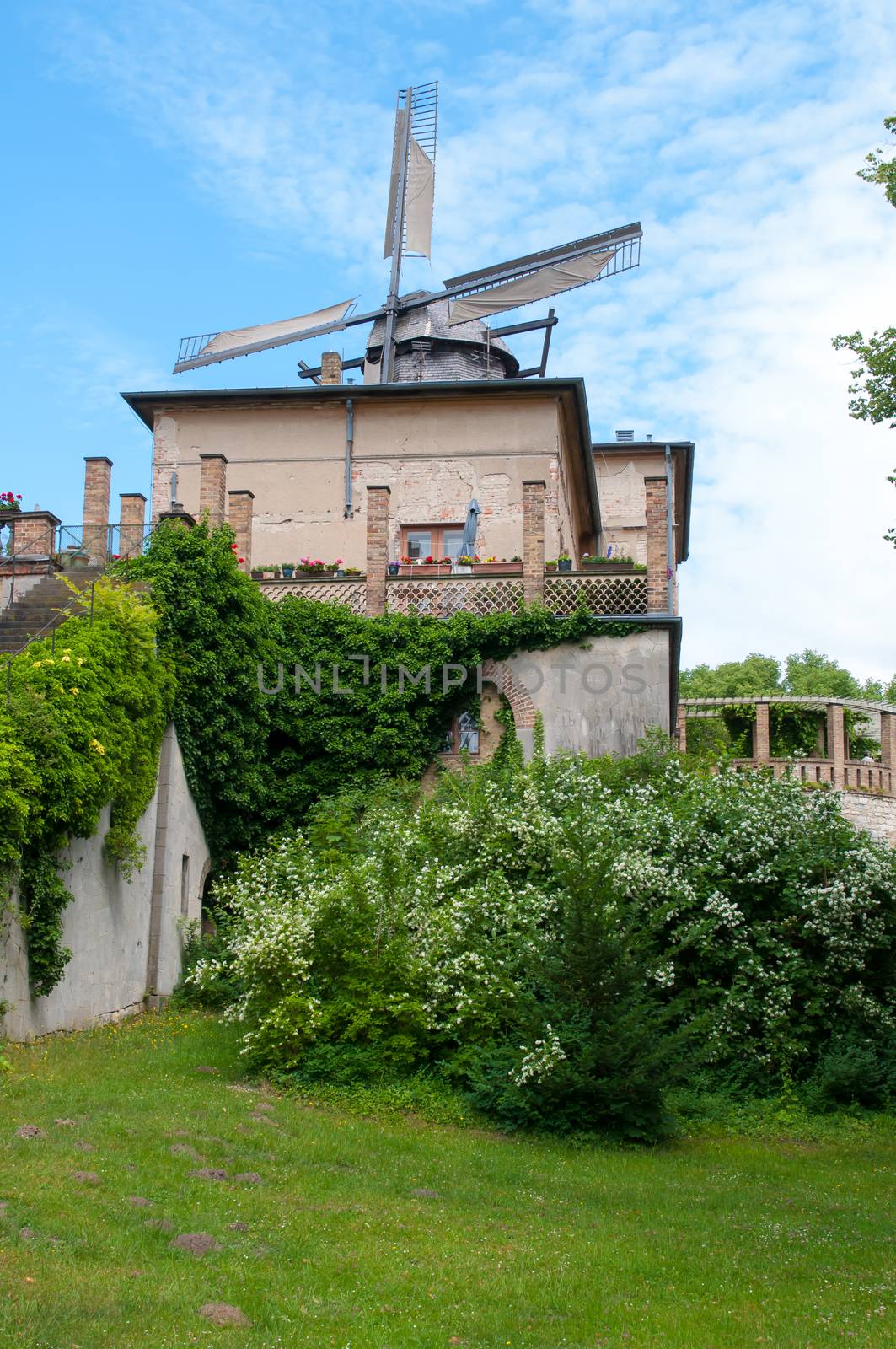 Old wooden windmill. beautiful windmill landscape.