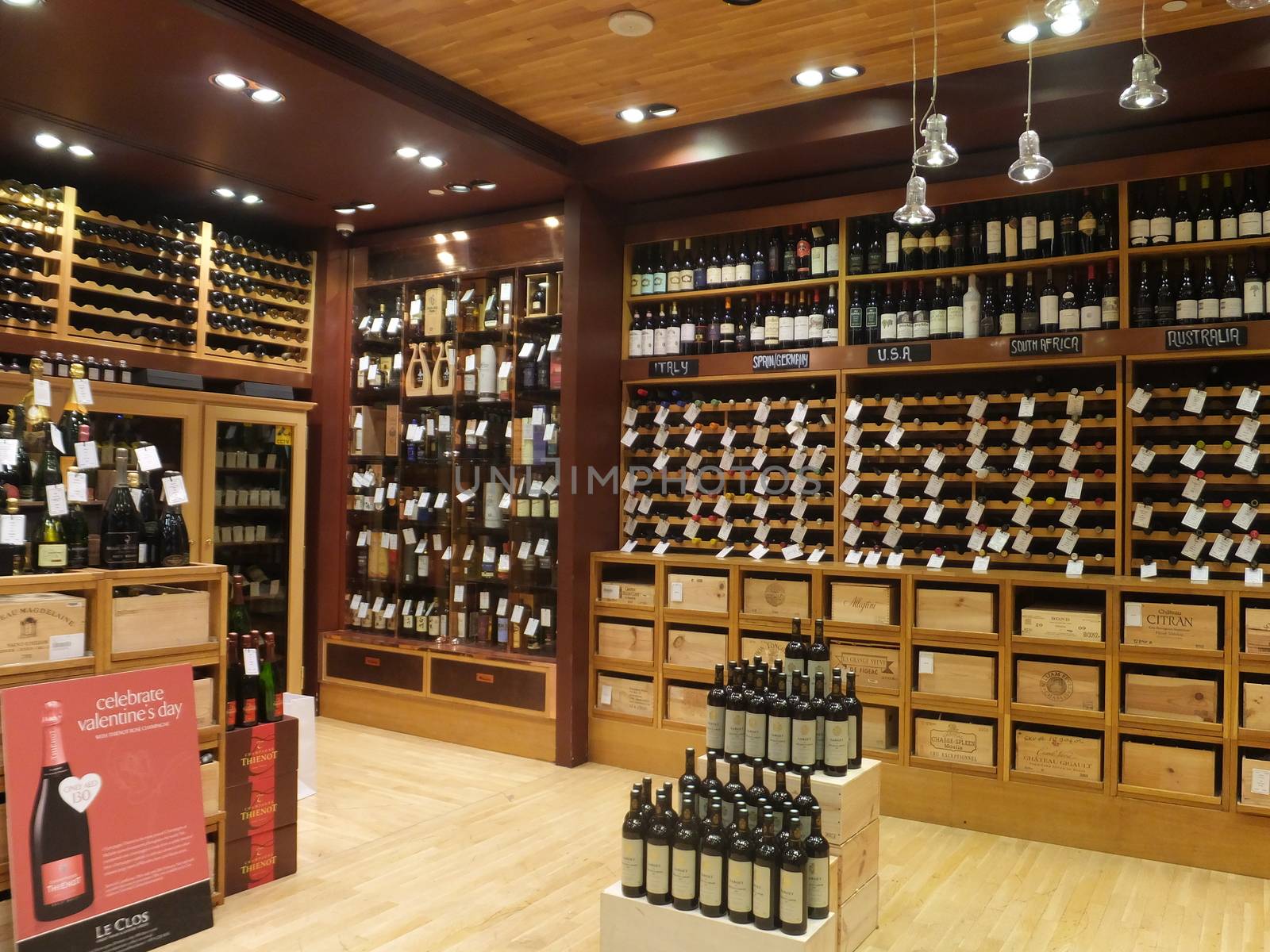 Wine store at Dubai Duty Free at Dubai International Airport in the UAE. It is the worlds largest airport retailer based on turnover.