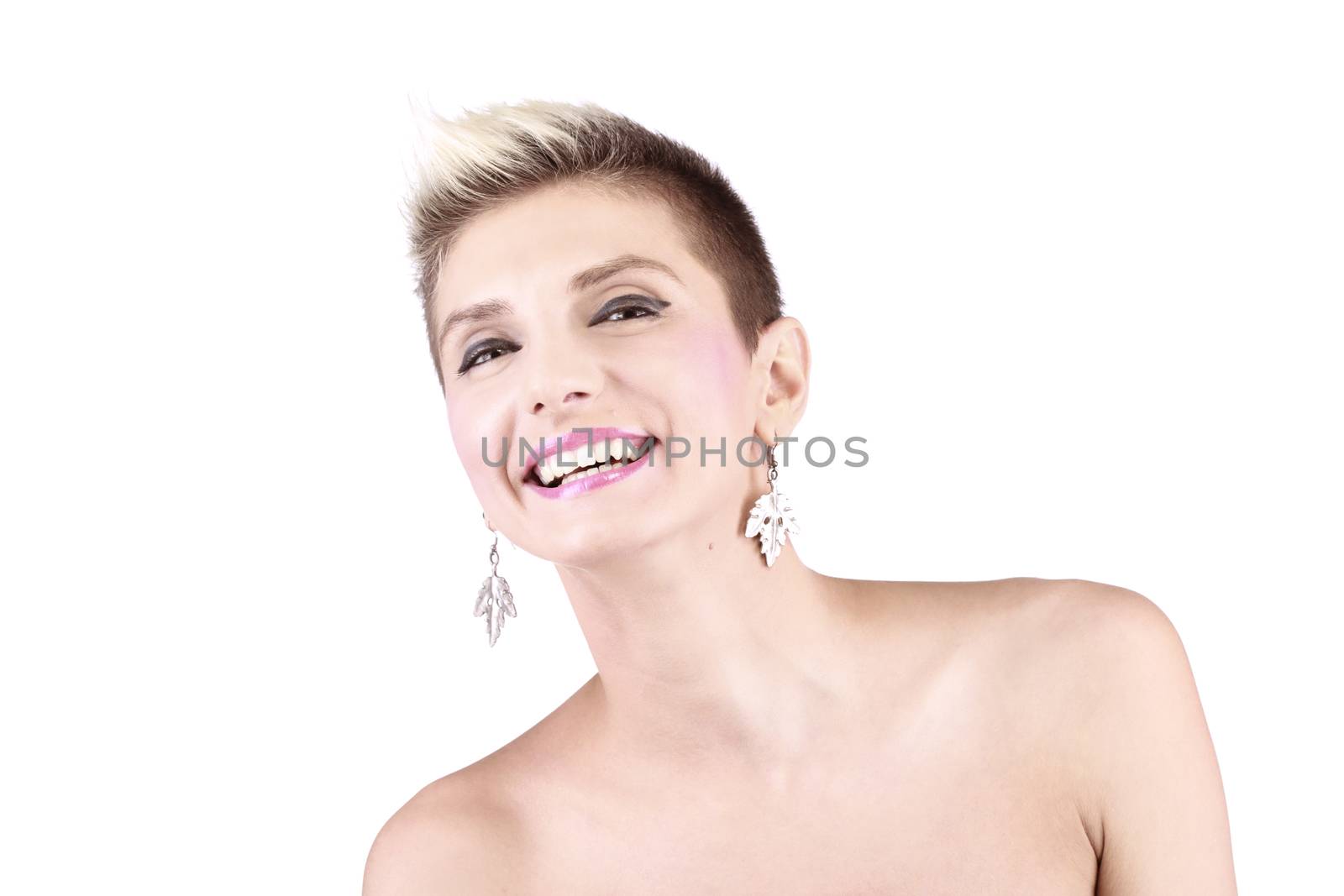 portrait of attractive caucasian girl with short hair