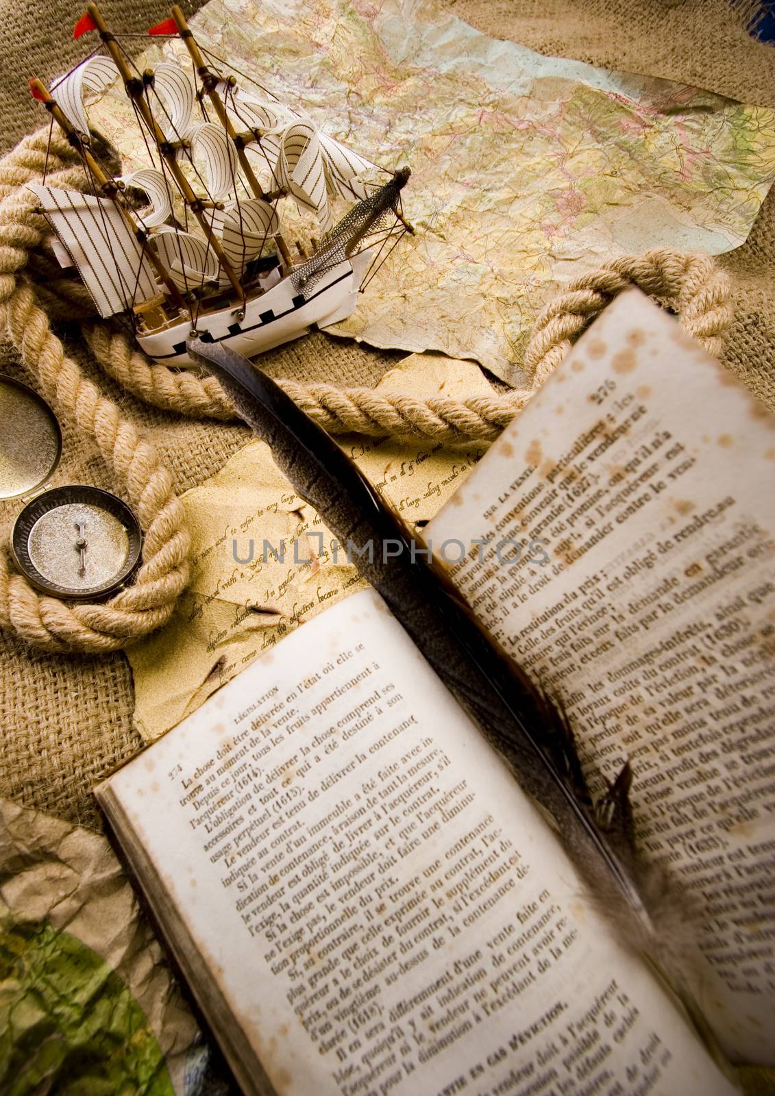 Compass on old map, ambient light travel theme by JanPietruszka