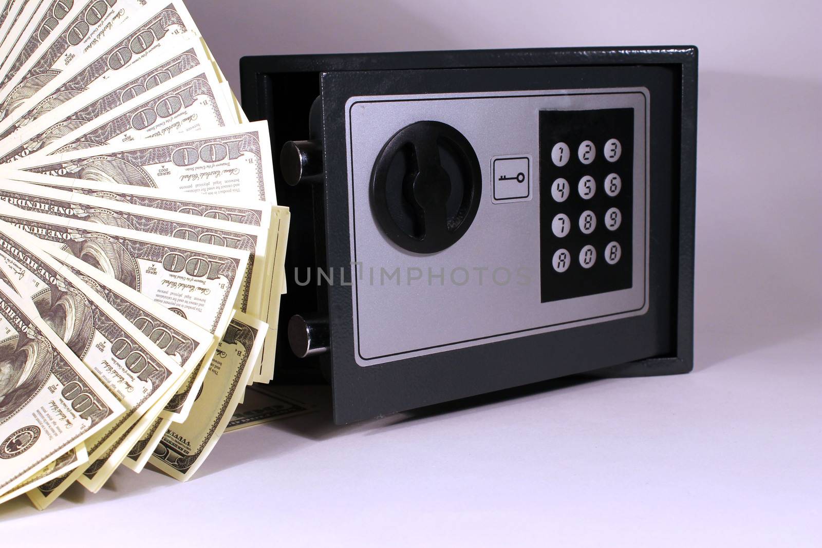 Mini safebox with hundred dollar notes inside
