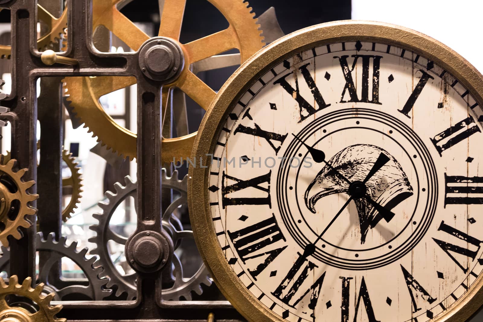 Vintage watch with wooden gears installation