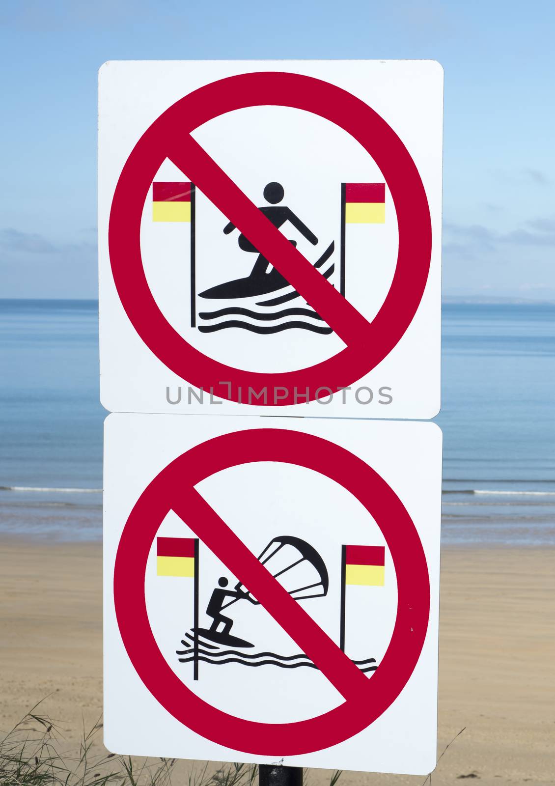 warning signs for surfers in ballybunion on the wild atlantic way in ireland