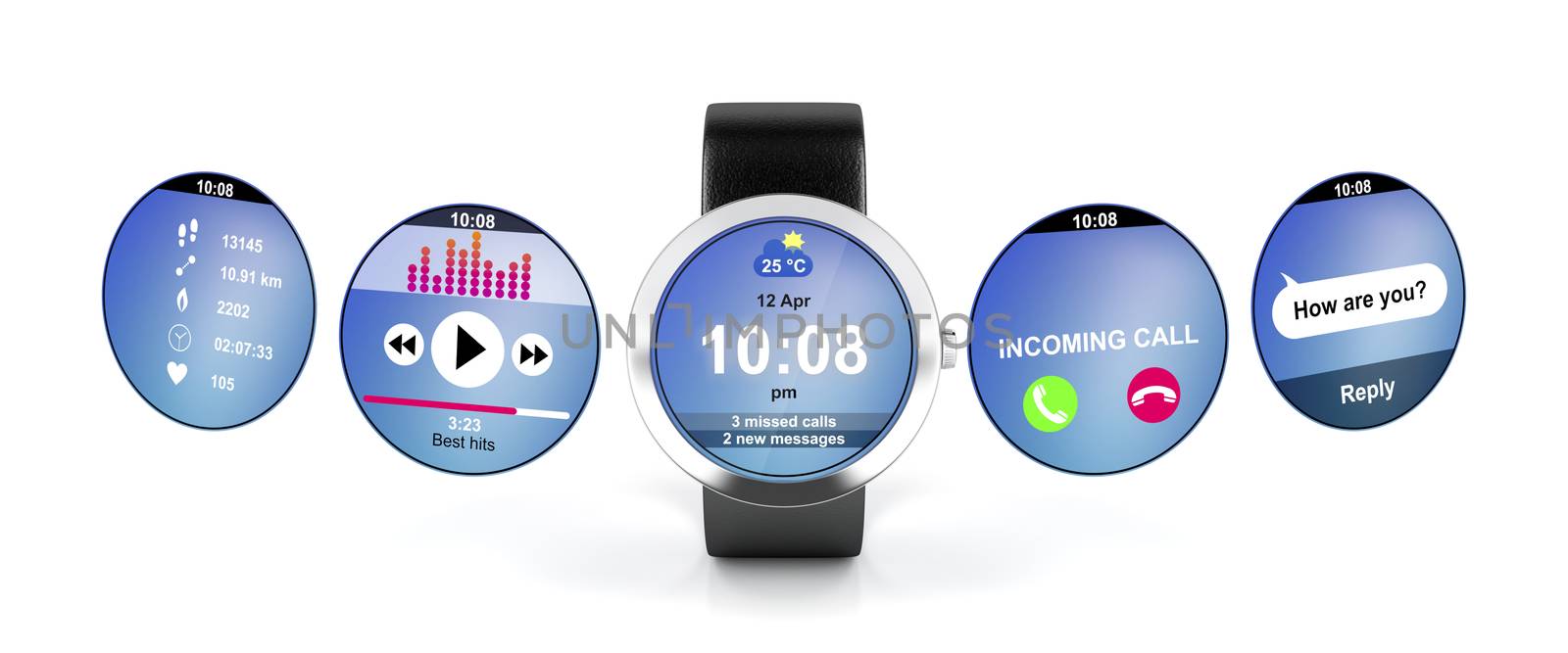 Smart watch with different screens