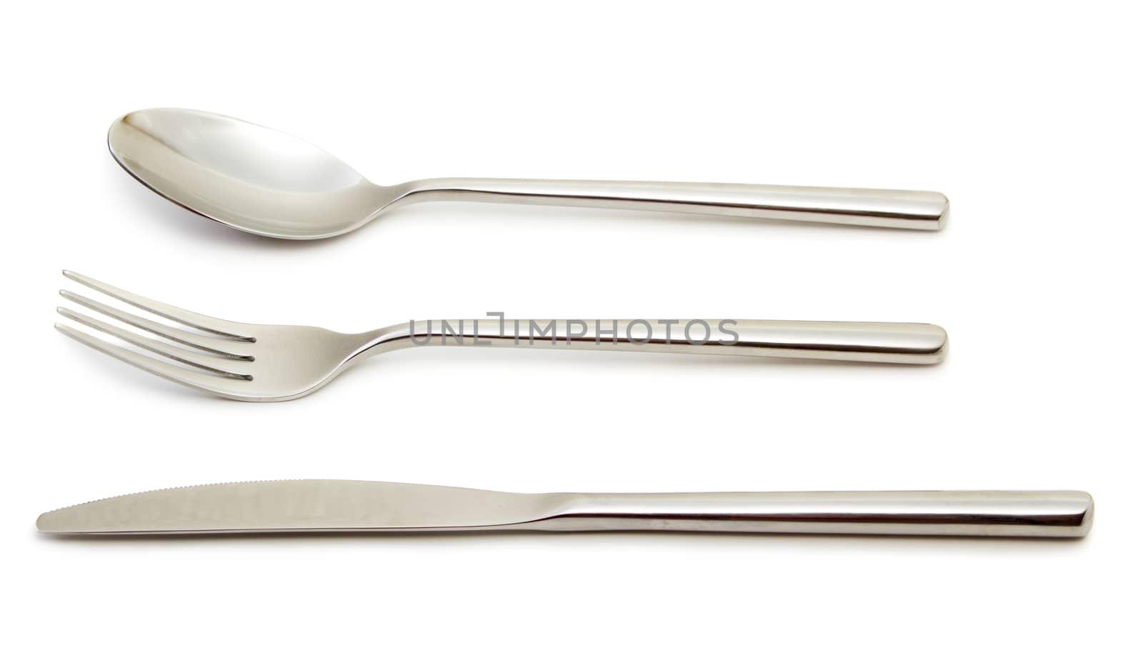 Spoon, fork and knife isolated on white