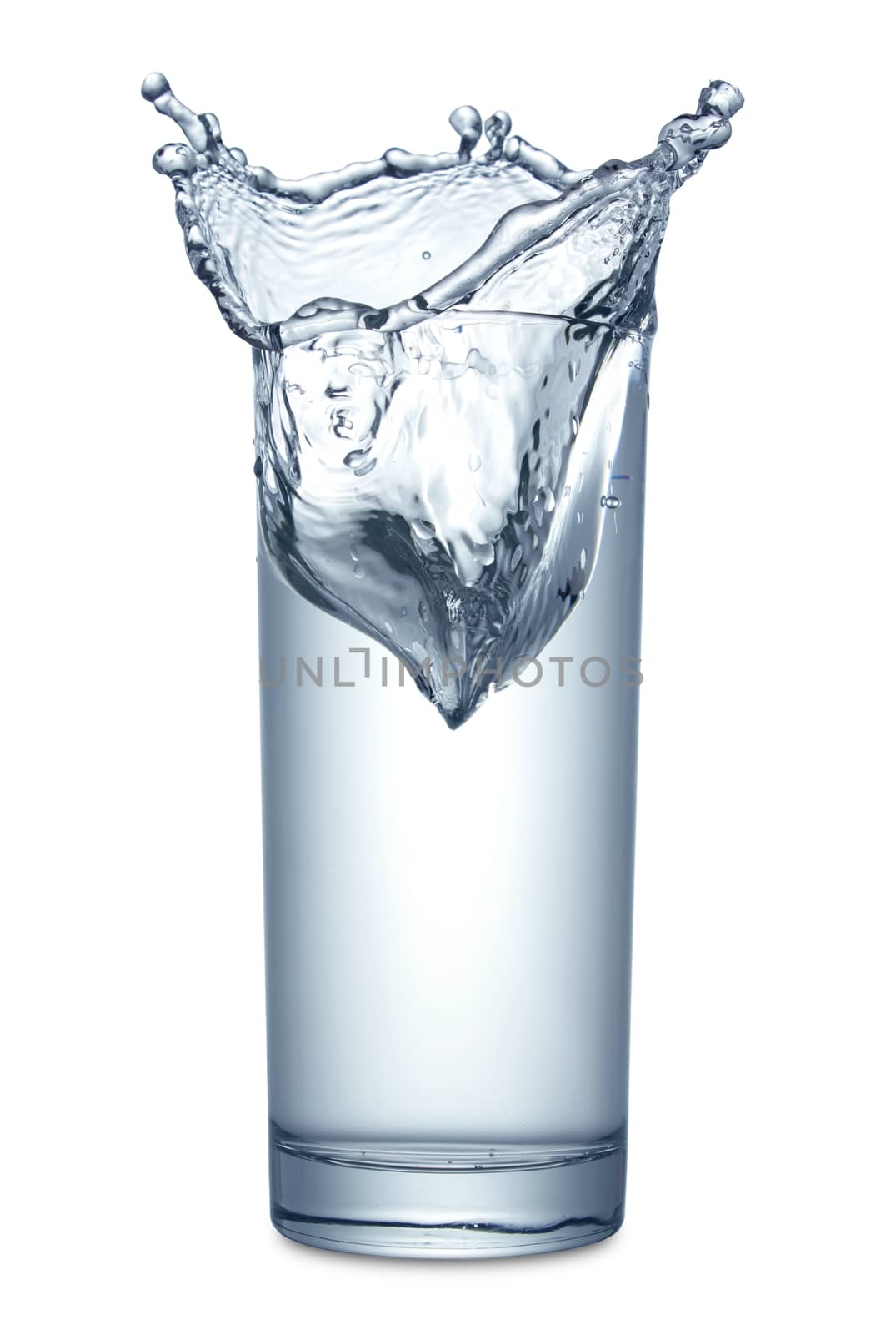 Wated splashing in glass on white background, isolated