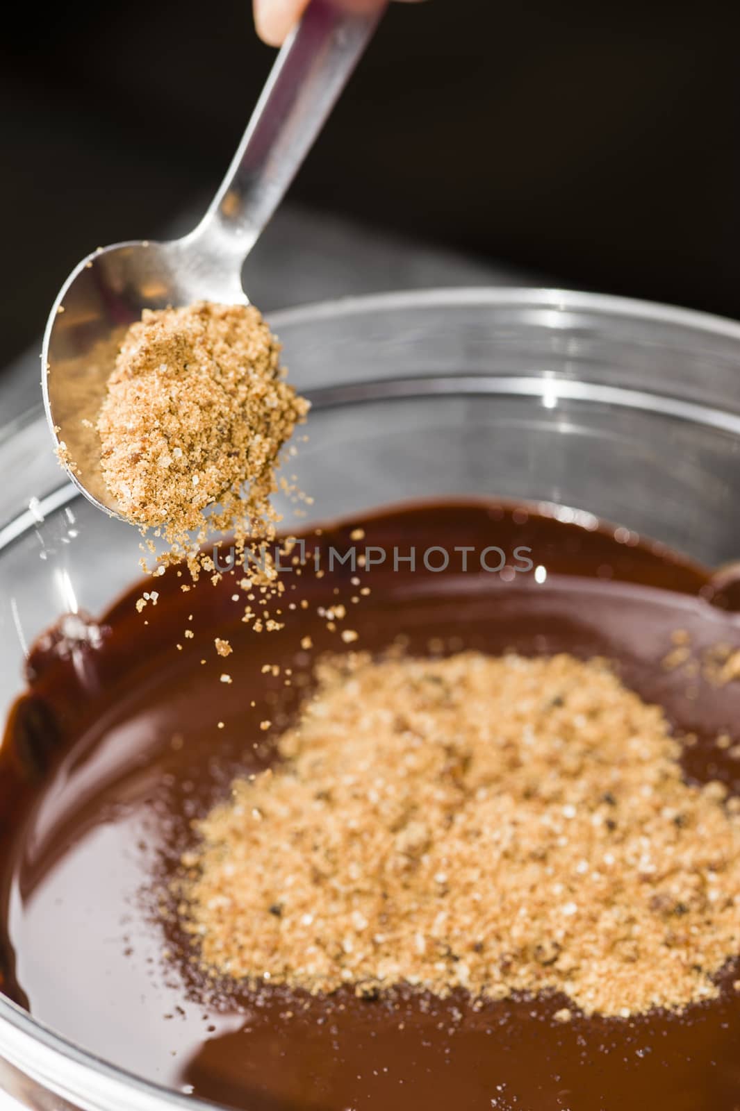 Ingredients for preparation of artigianal chocolate bar with dried fruits