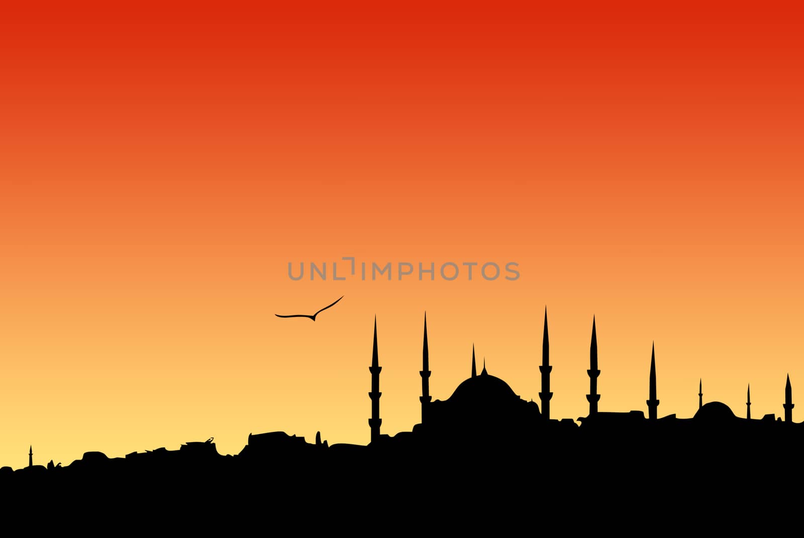 The vector image of Turkey. Evening, a silhouette of a mosque.