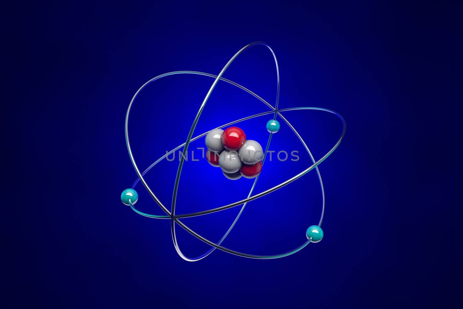 The image of the atom for school textbooks. 
Illustration created in Cinema 4D and Photoshop.