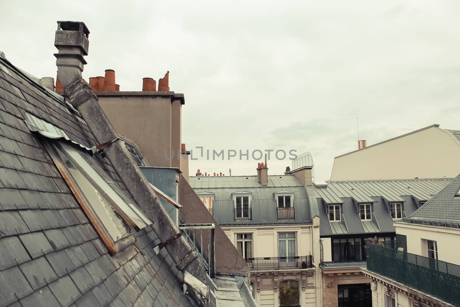 Paris. View of the city roofs. old film toned