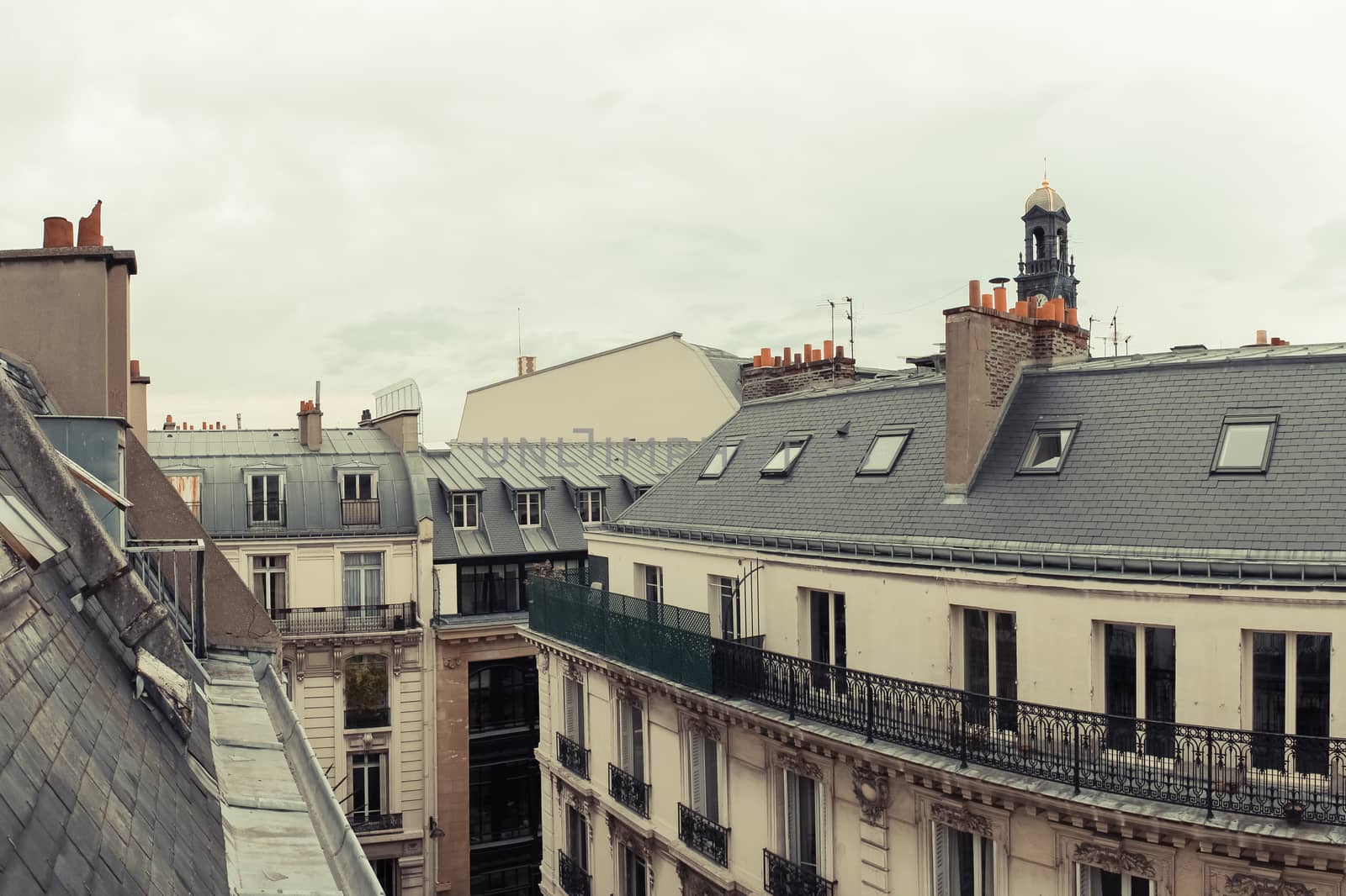 Paris. View of the city roofs. old film toned