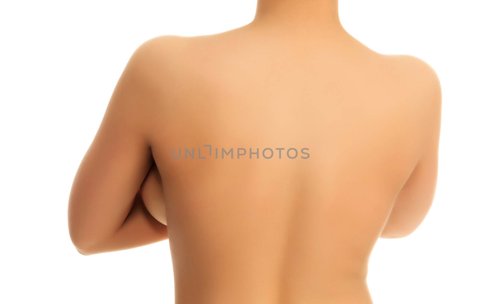naked female back, white background, isolated, copyspace by Nobilior