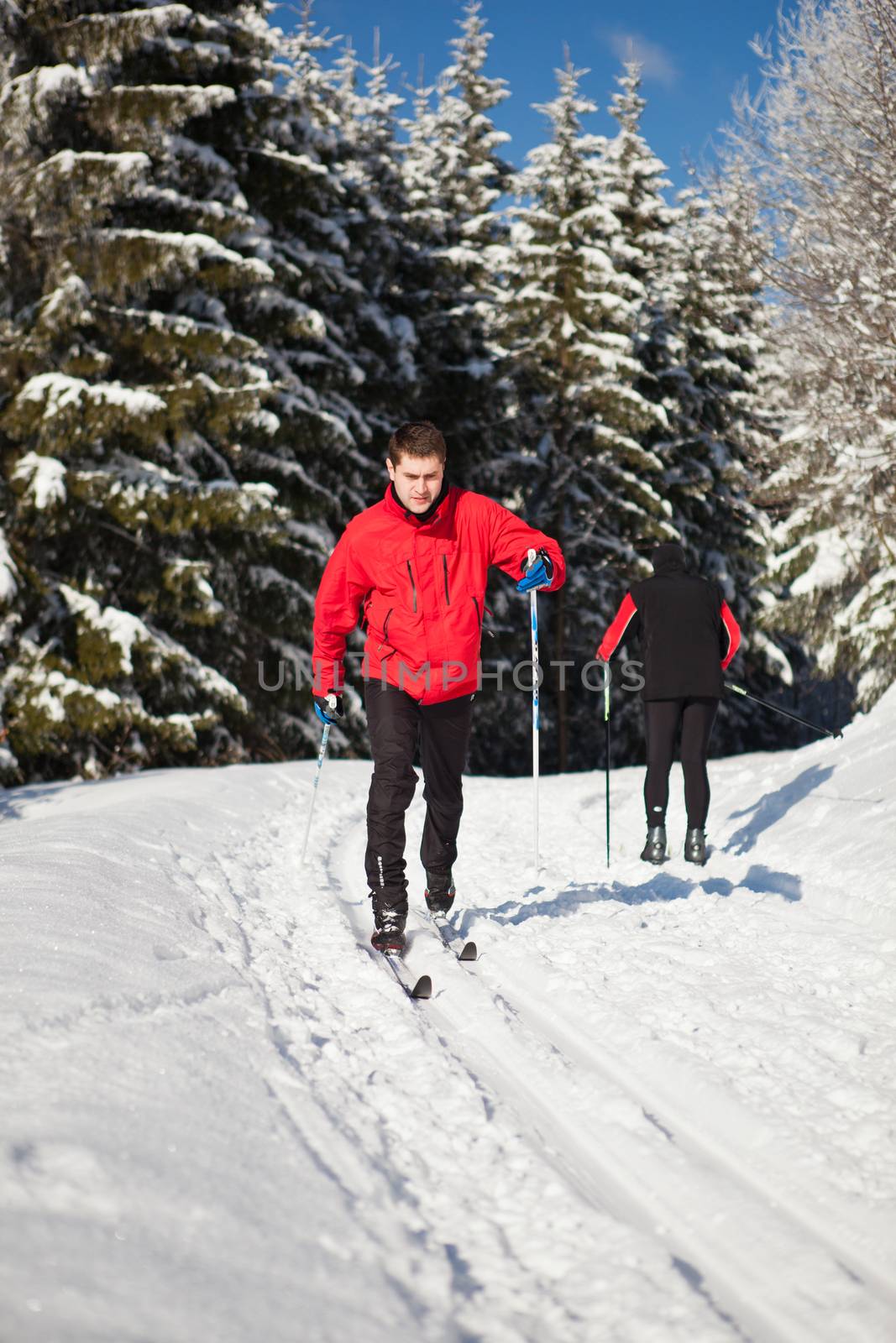 Cross-country skiing: young man cross-country skiing by viktor_cap