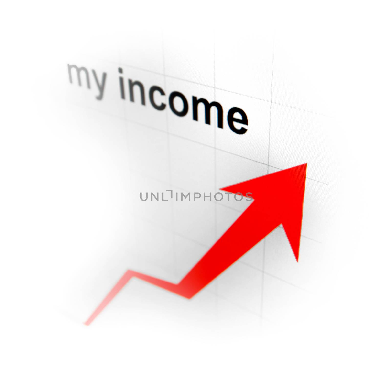 Arrow graph of my income on white background