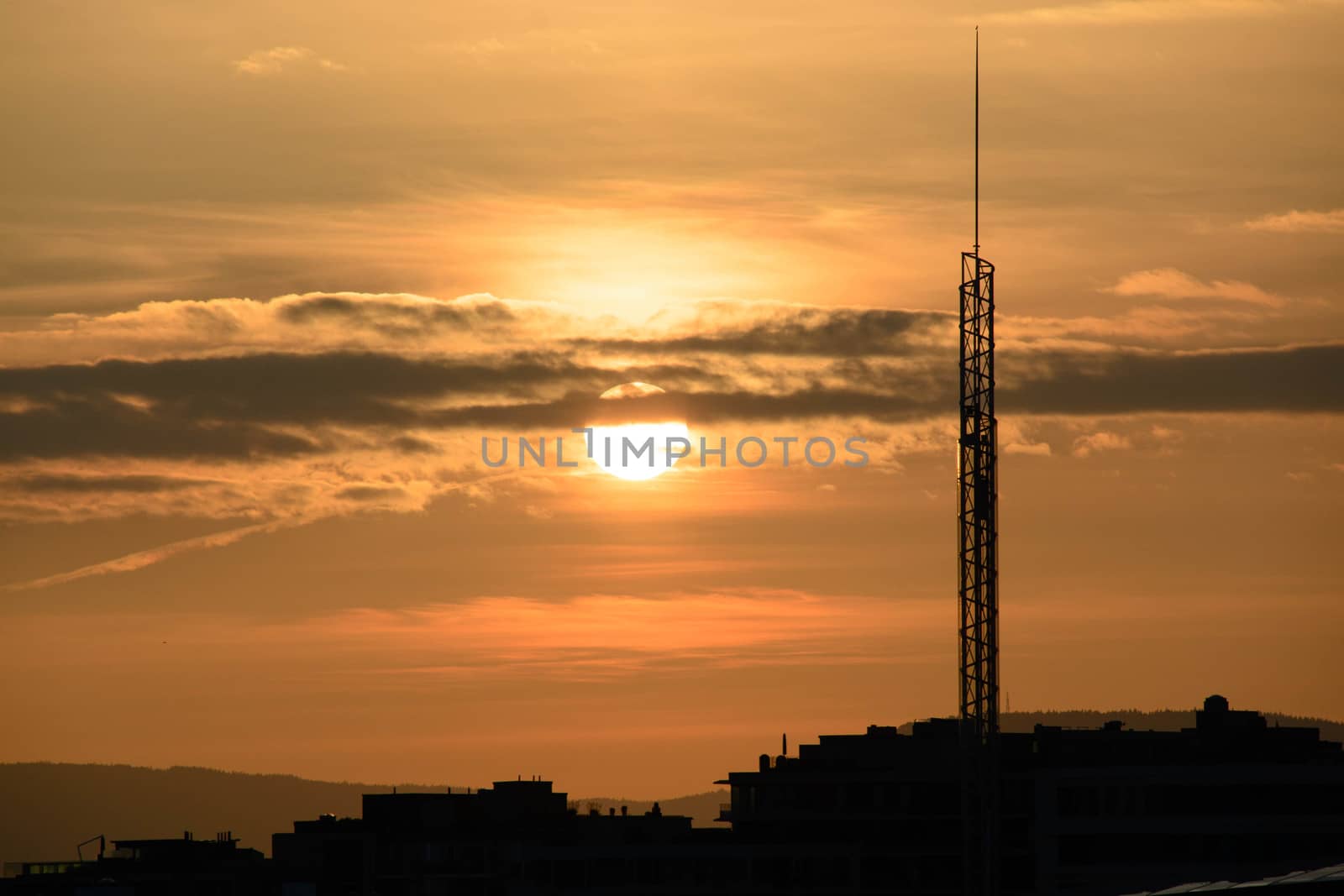 Sunset by the Oslo seafront.