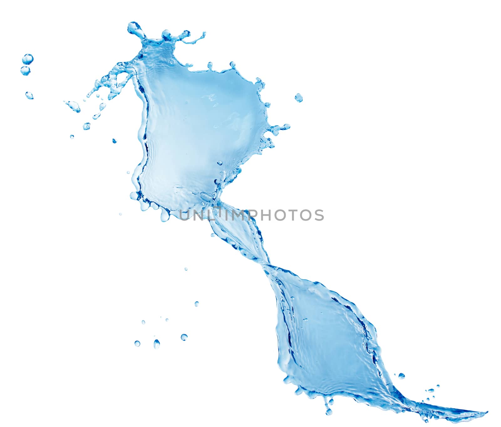 Blue water splashing isolated on white