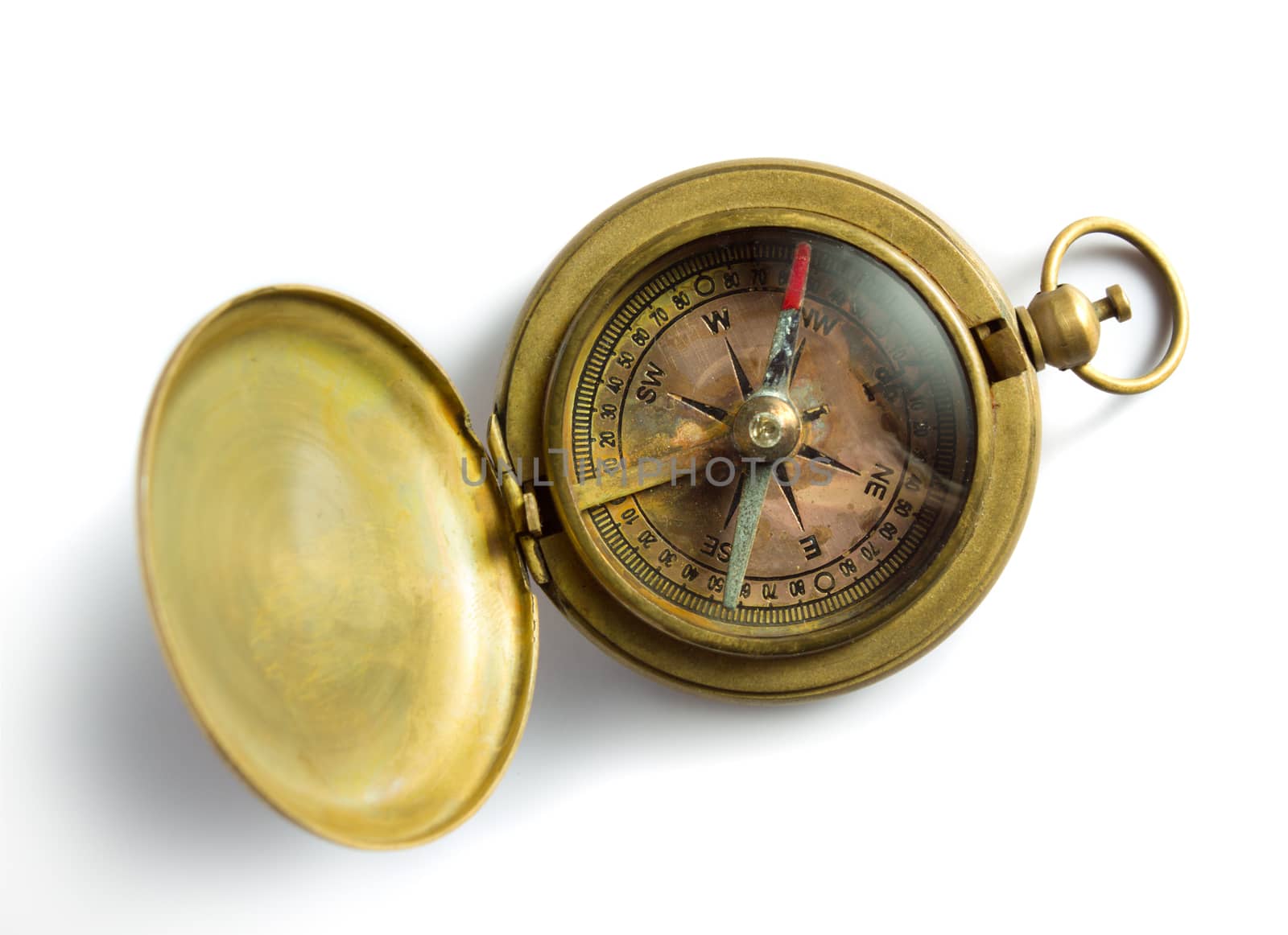 Old vintage compass isolated on white