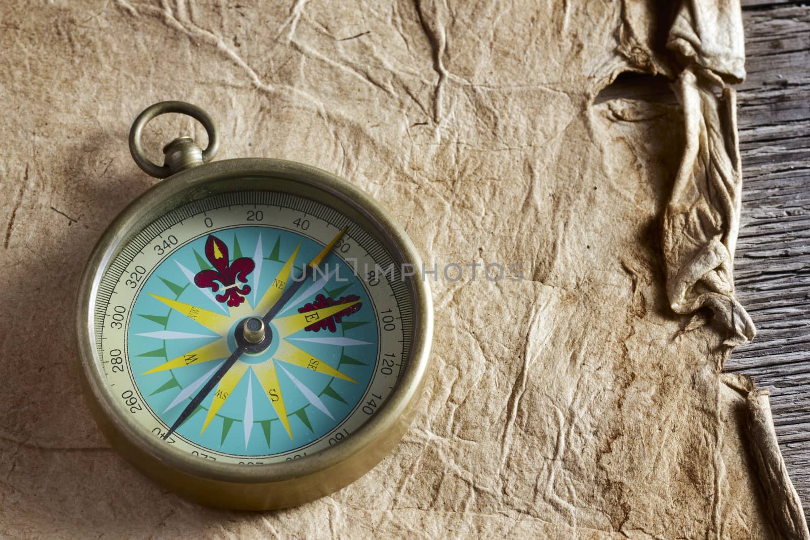 Old compass on vintage paper