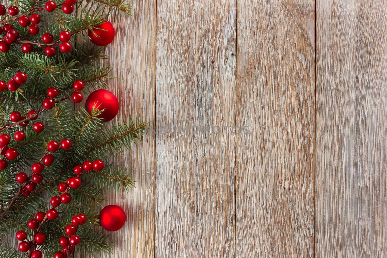 Christmas border on wooden background