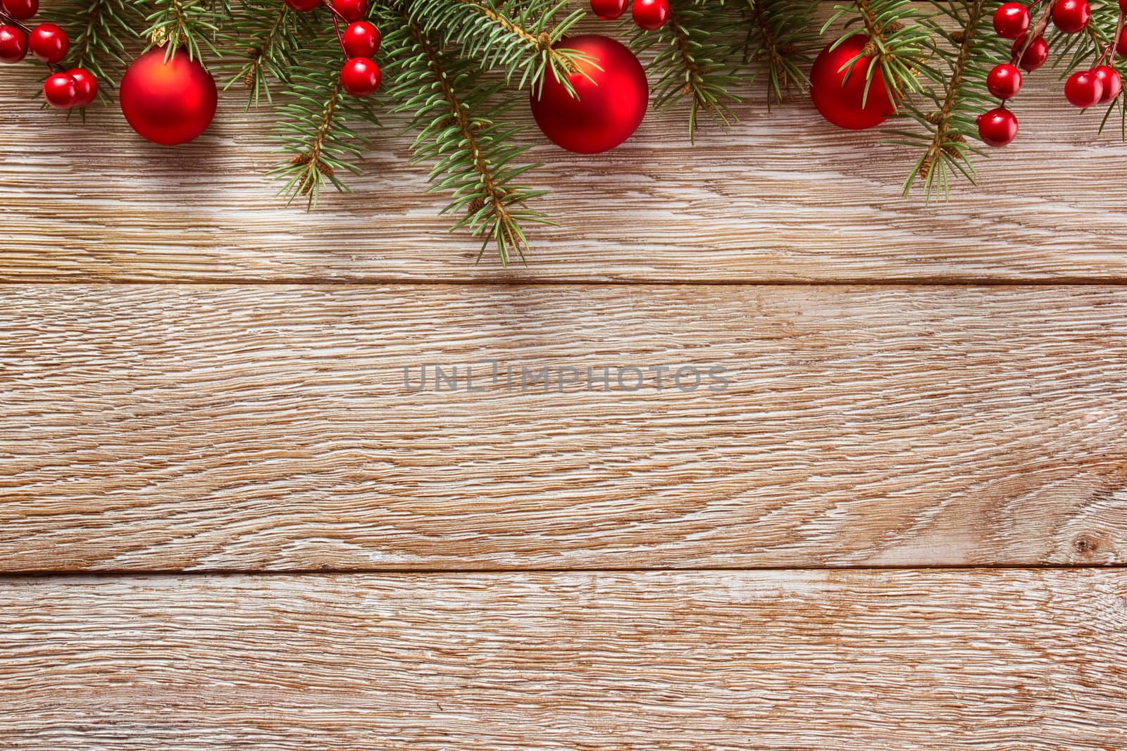 Christmas border on wooden background