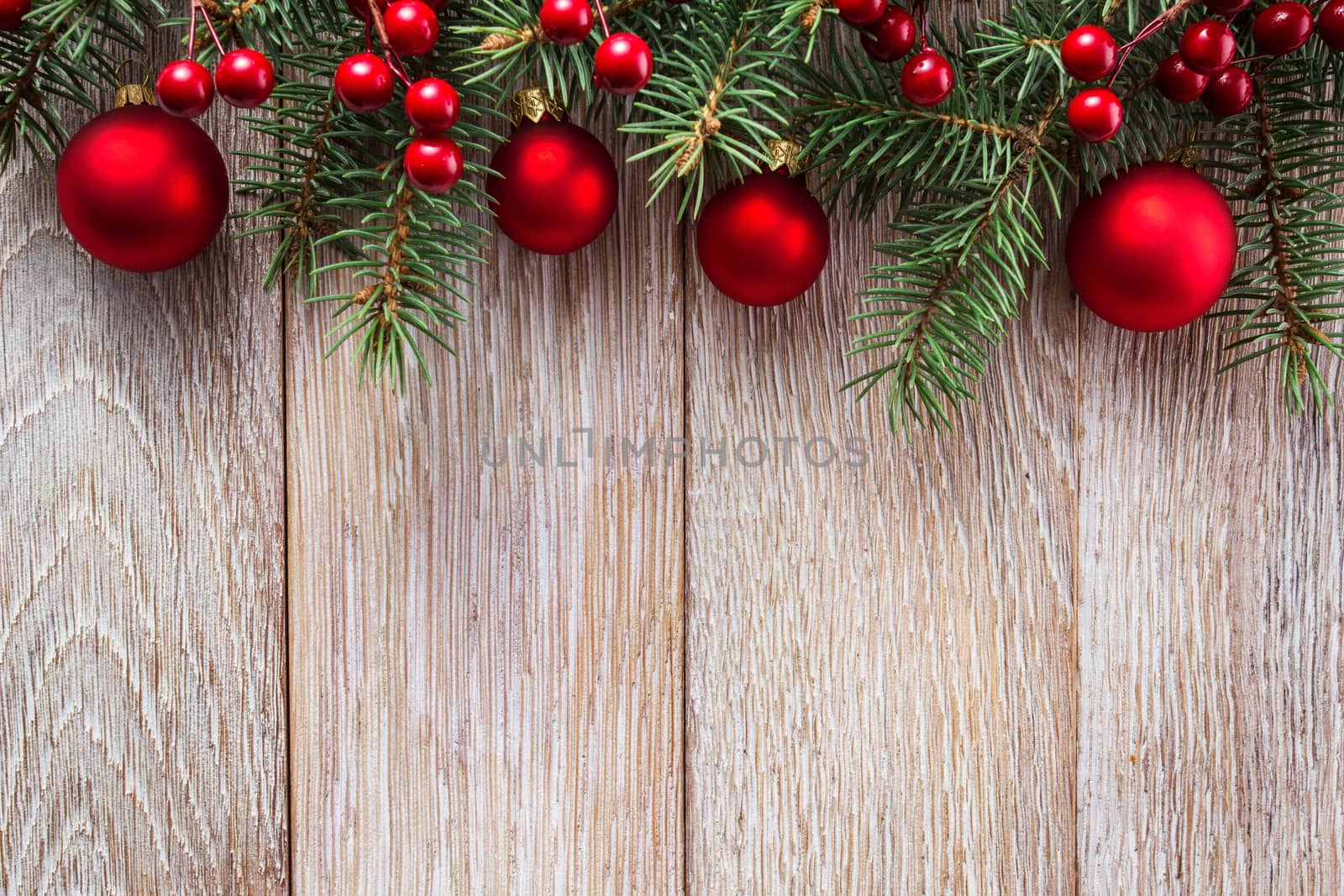 Christmas border on wooden background