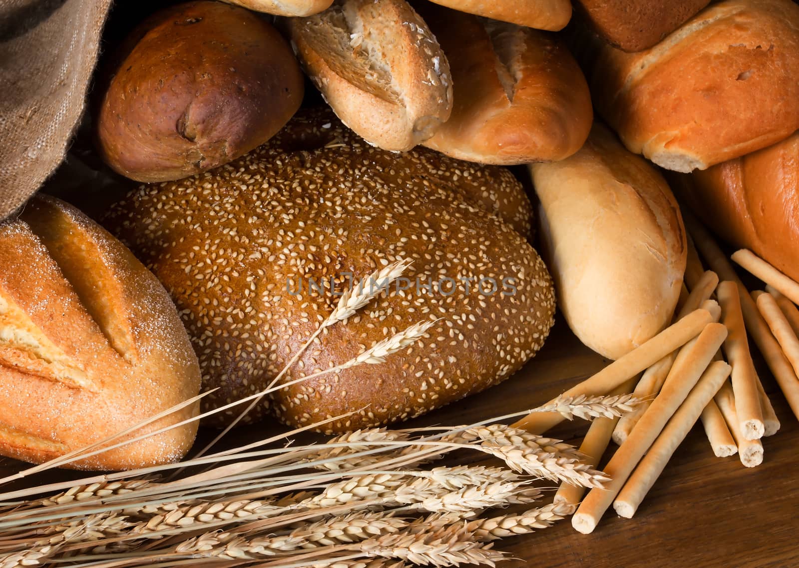 Close up view of bread assortment