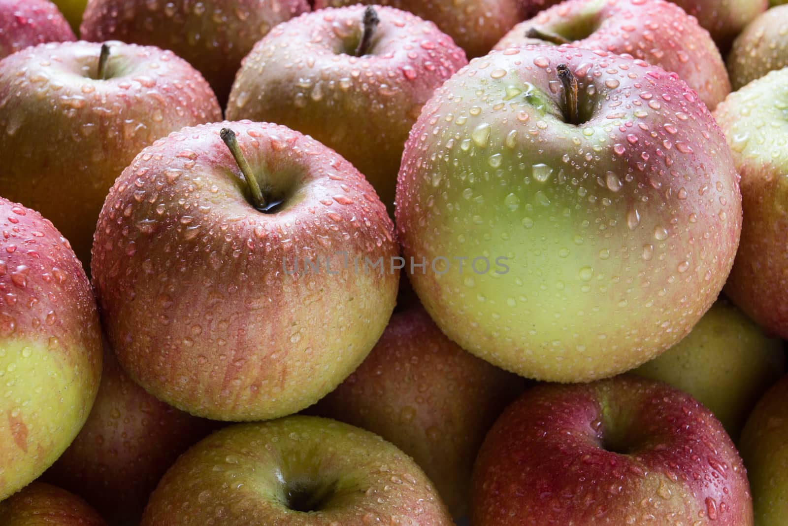 Apples with water drops background
