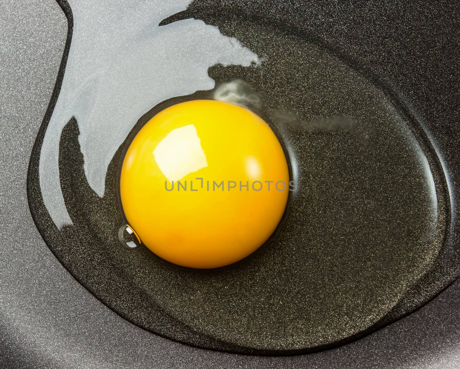 Raw egg on frying pan