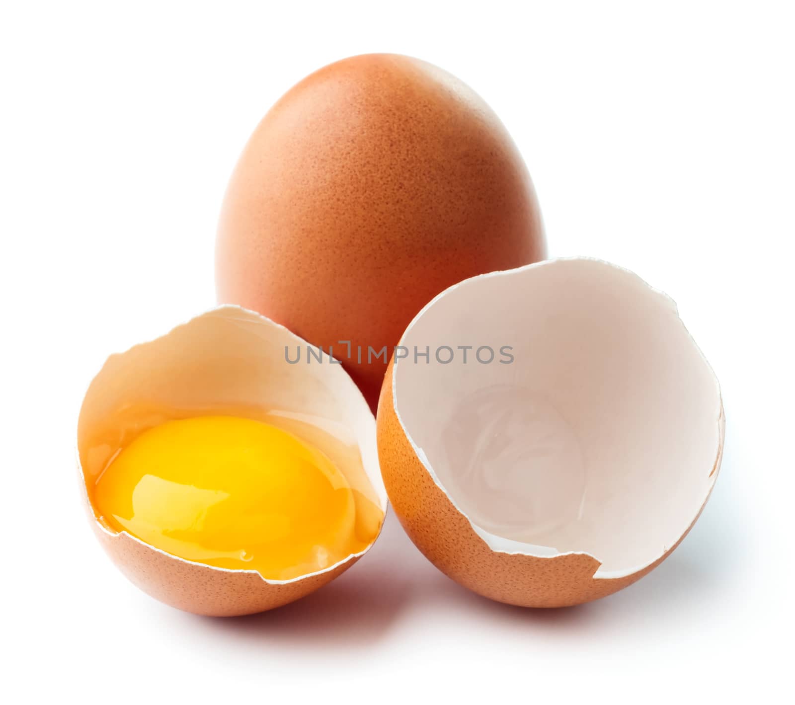 Broken egg isolated on white background