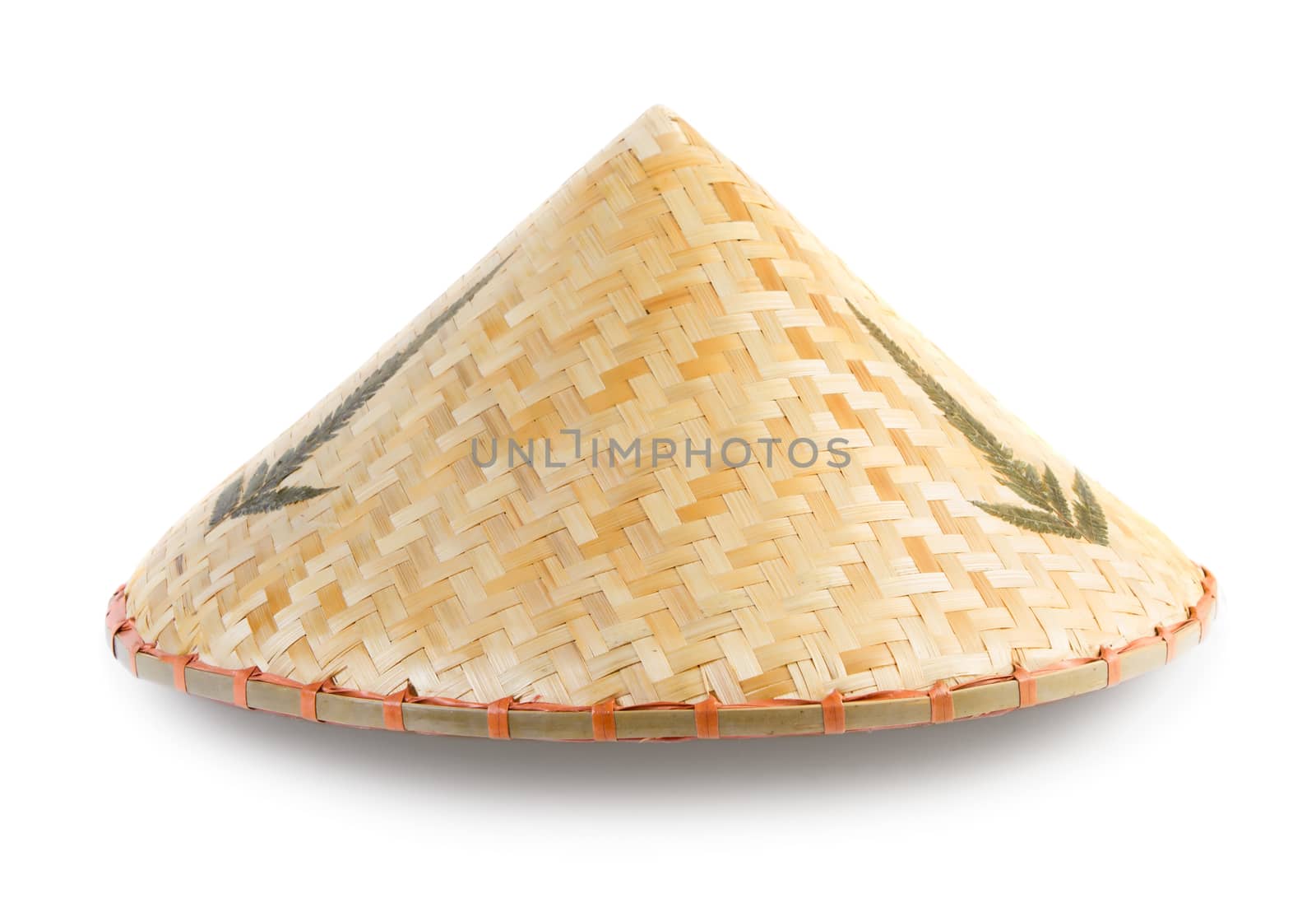 Asian bamboo conical hat isolated on white background