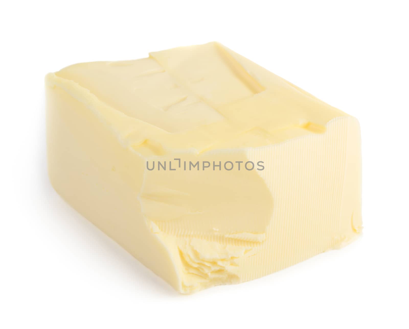 Fresh block of butter isolated on white background