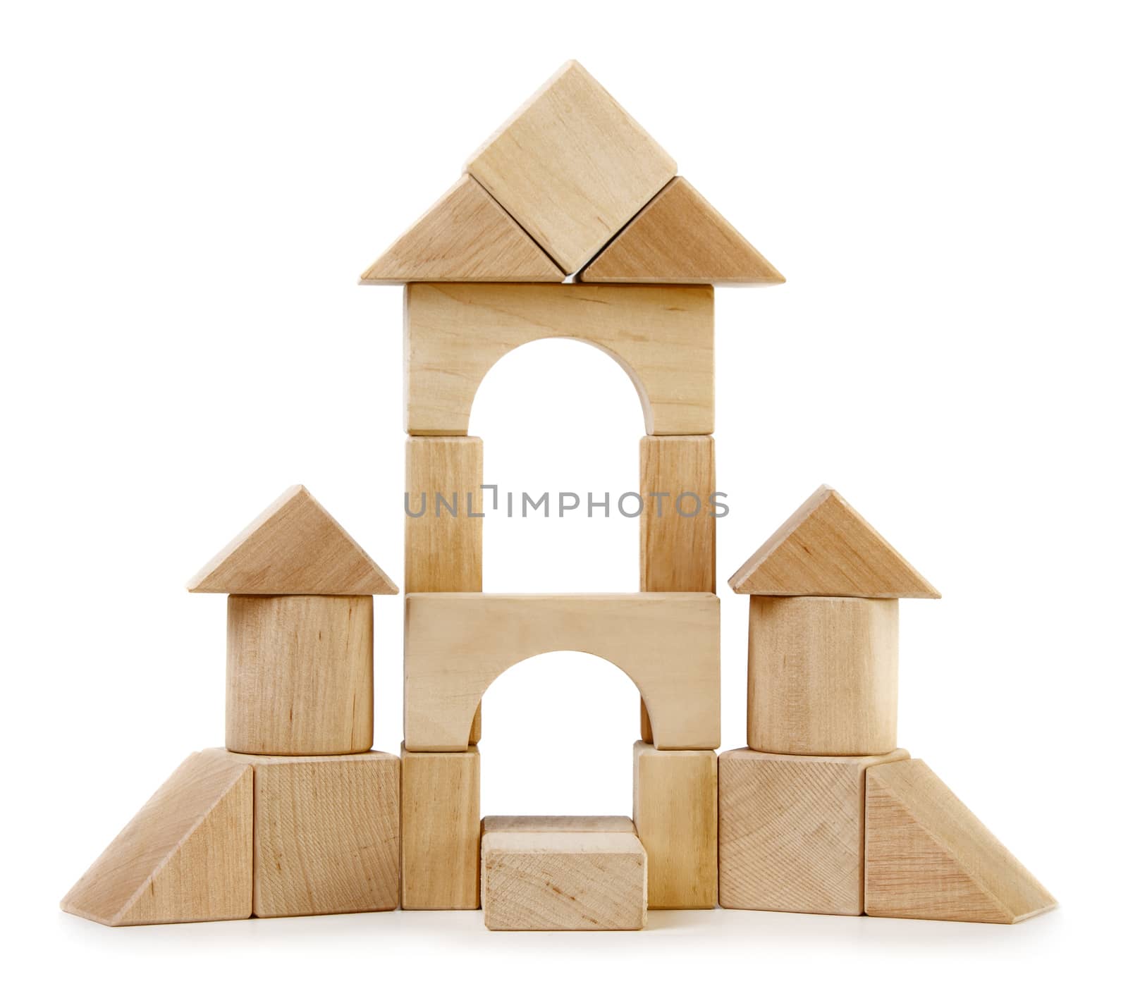 Toy wooden castle isolated on white background