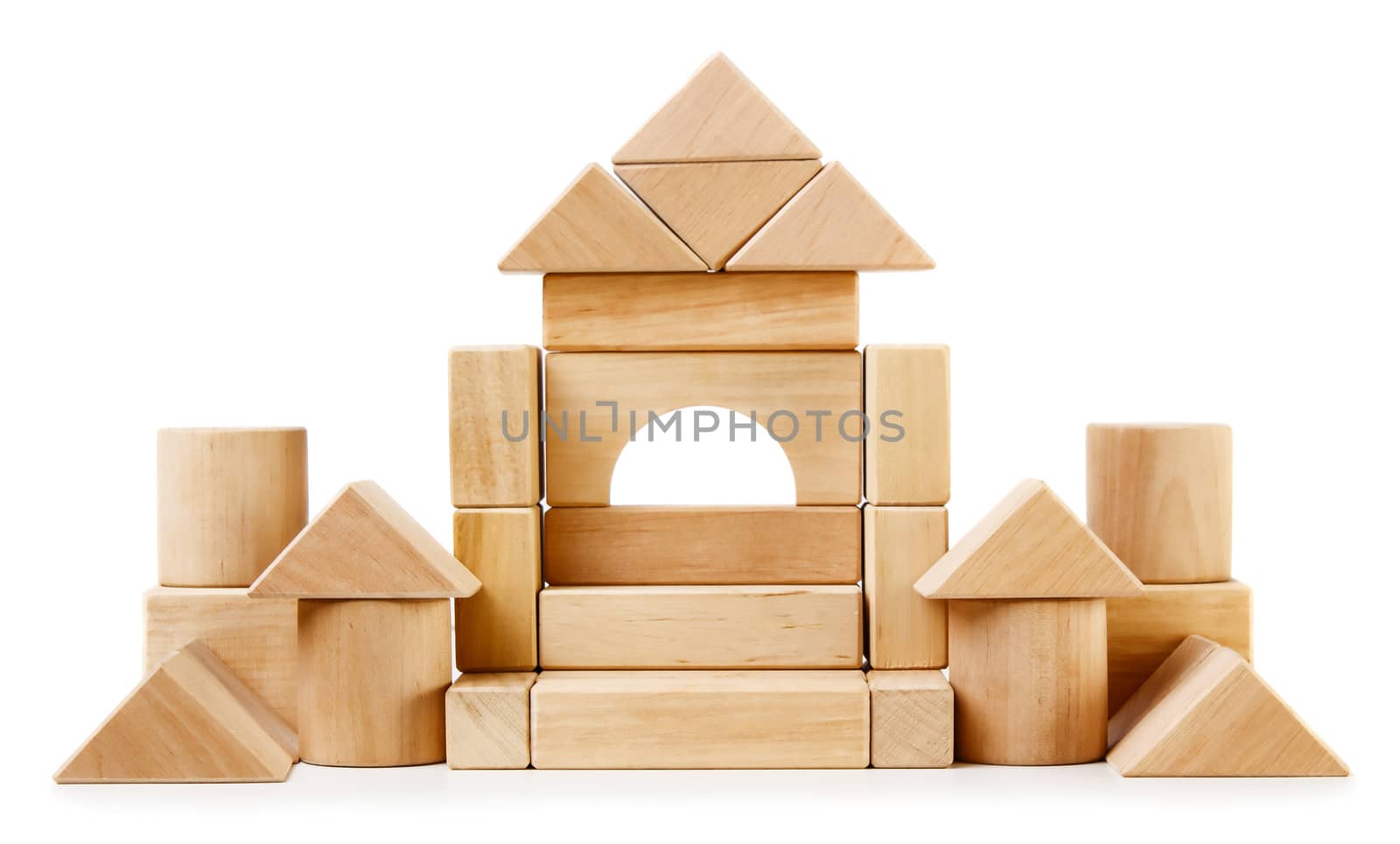 Toy wooden castle isolated on white background