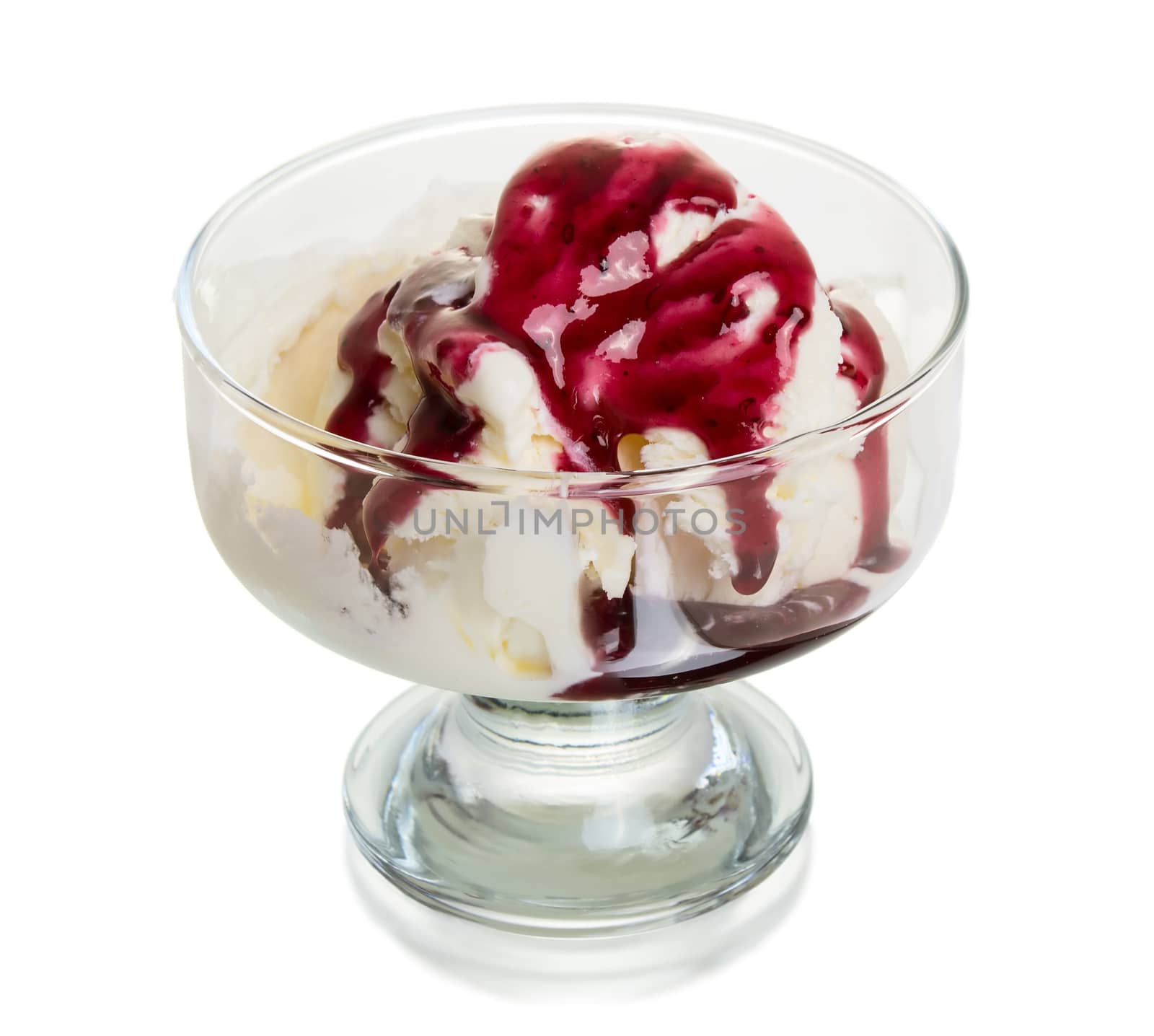 Ice cream with jam isolated on white background