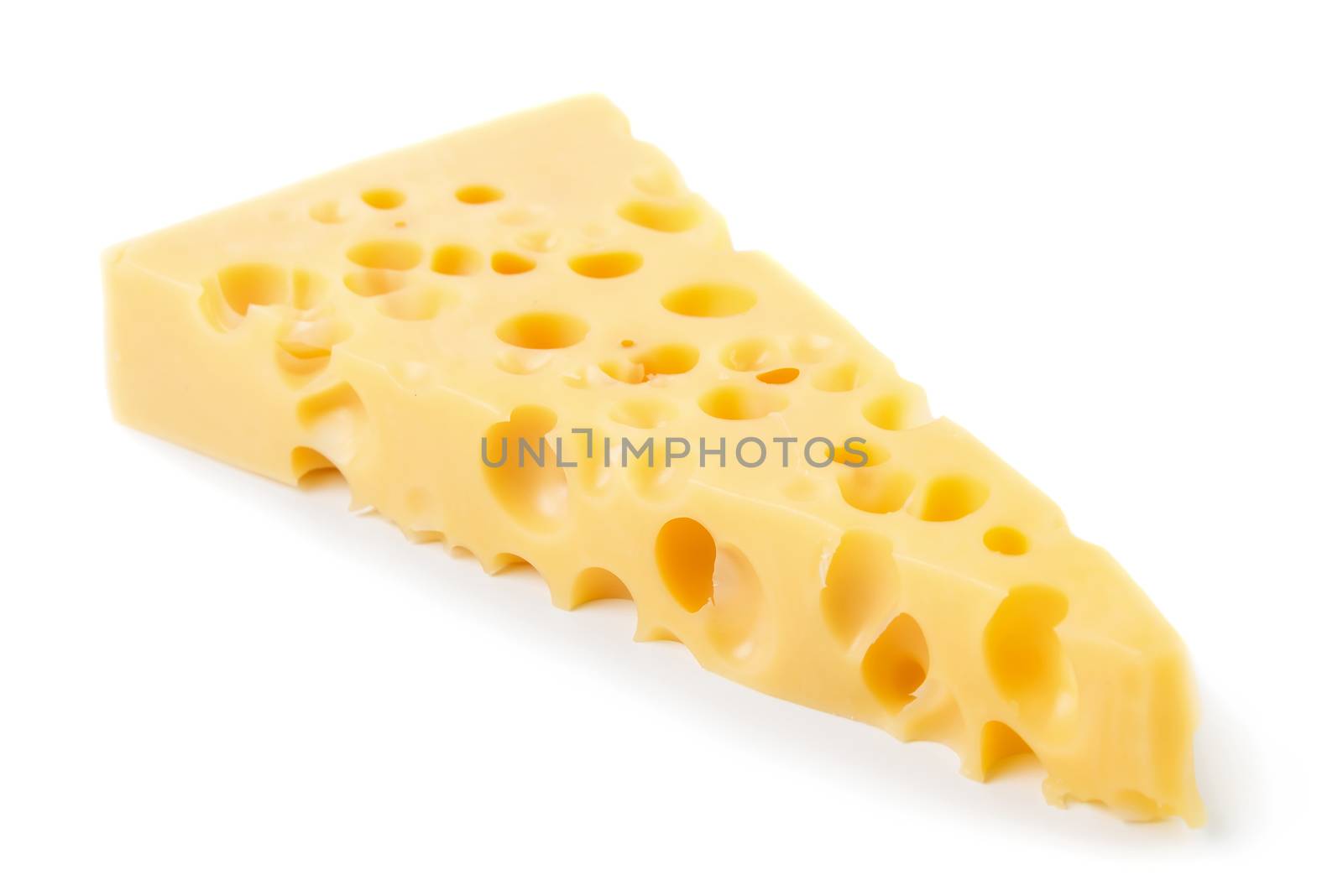 Slice of cheese isolated on white background