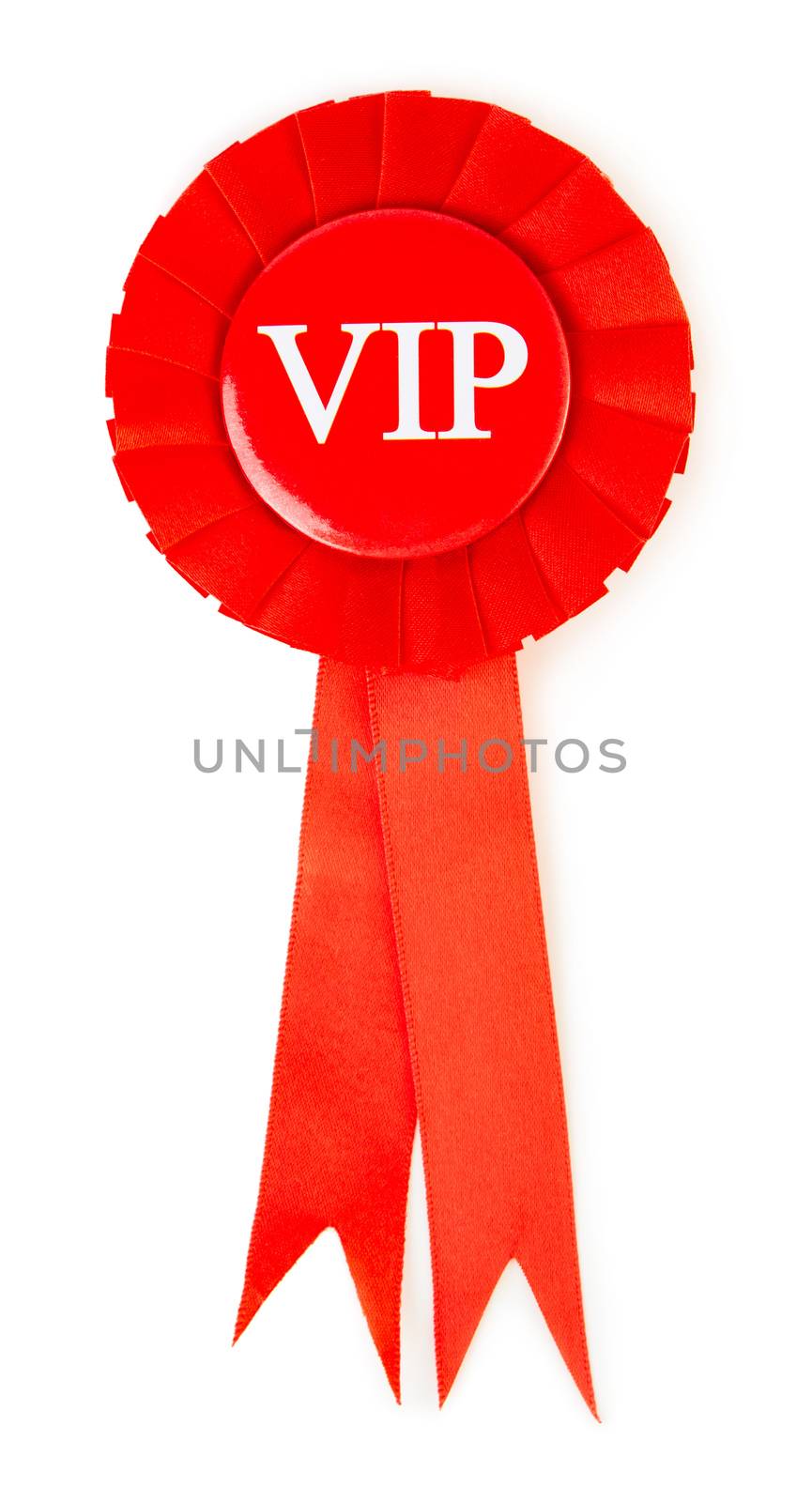 Blank red award winning ribbon rosette isolated on white background