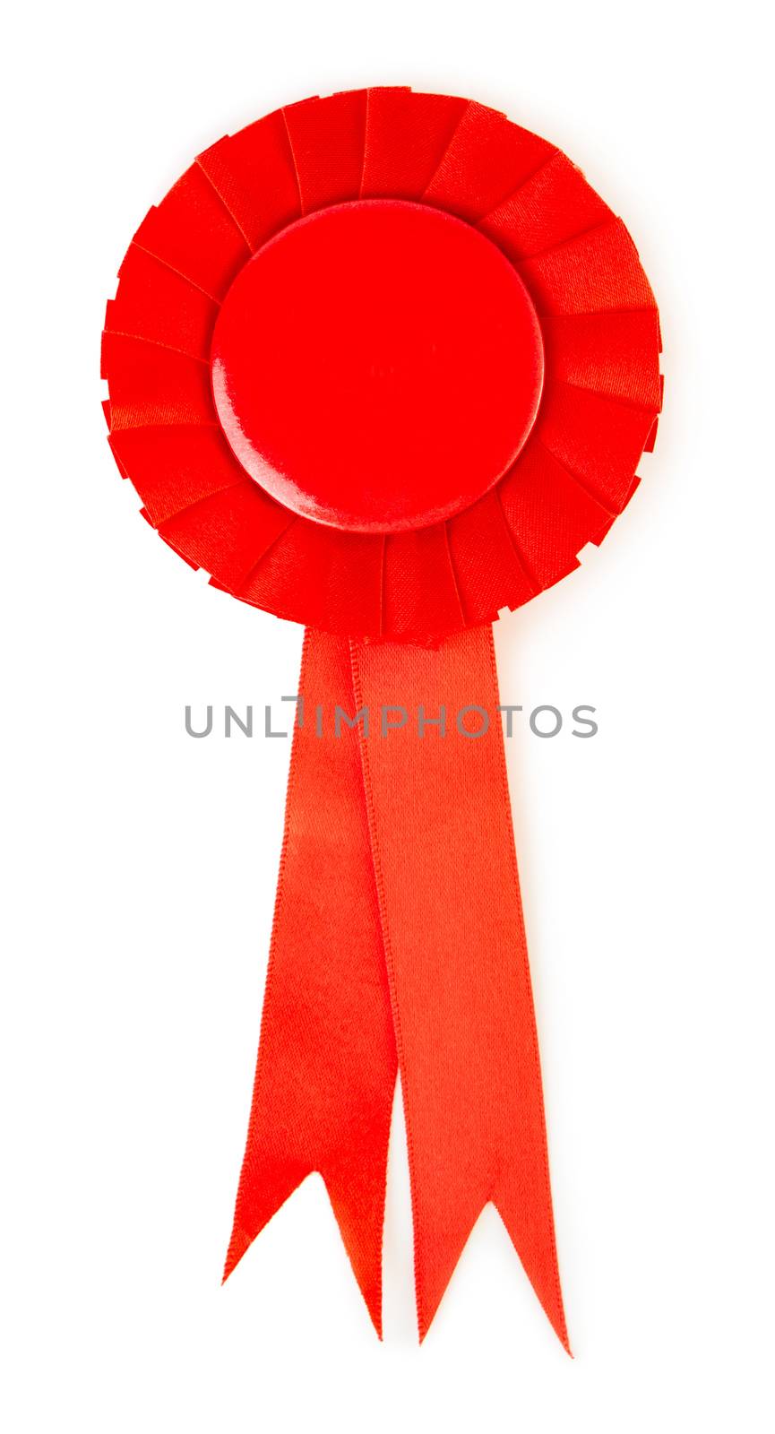 Blank red award winning ribbon rosette isolated on white background