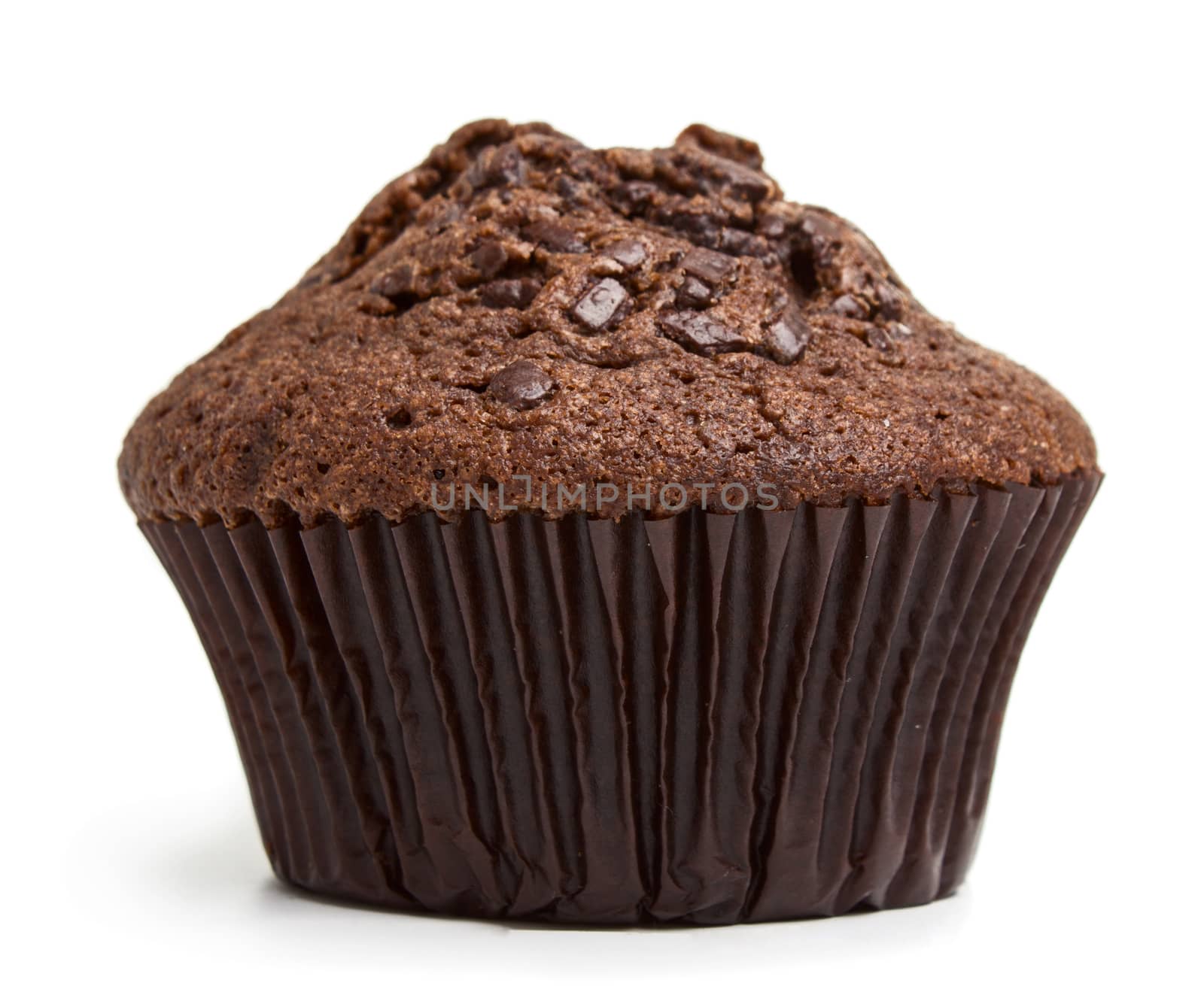 Chocolate muffin isolated on white background