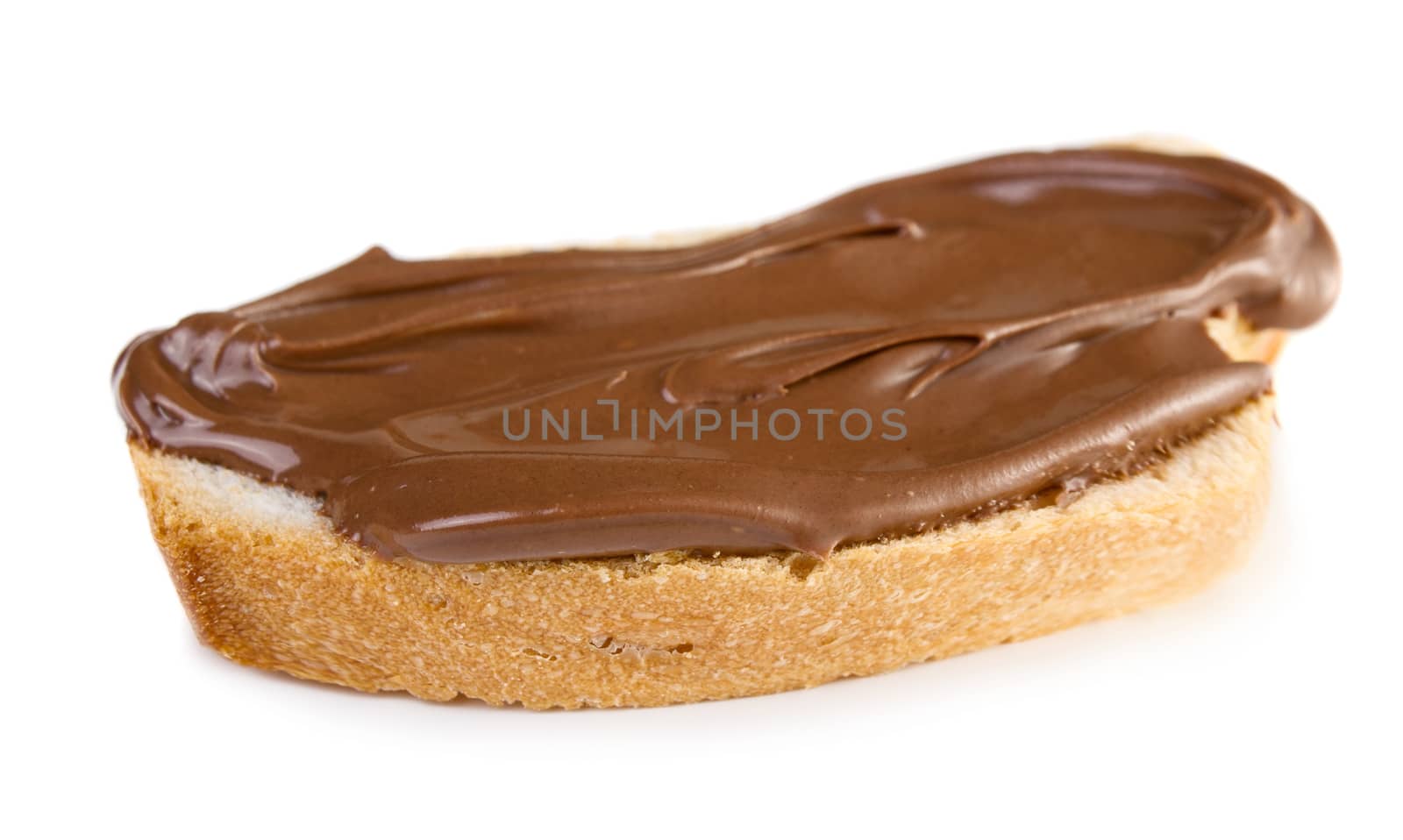 Bread with chocolate spread isolated on white background