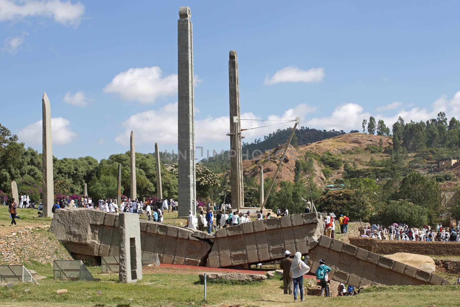 AXUM, ETHIOPIA - NOVEMBER 30, 2014: People visiting the ancient steles of Axum during the Hidar Zion Ceremony on November 30, 2014 in Ethiopia, Africa