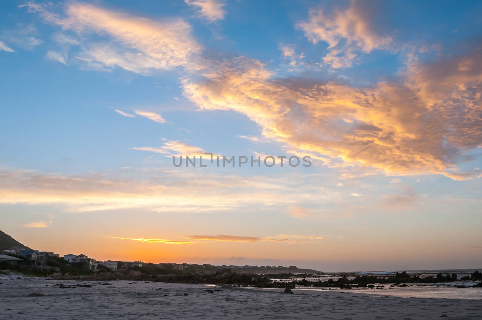 PRINGLE BAY, SOUTH AFRICA - DECEMBER 7, 2014:  The Indian Ocean at Pringle Bay at sunset
