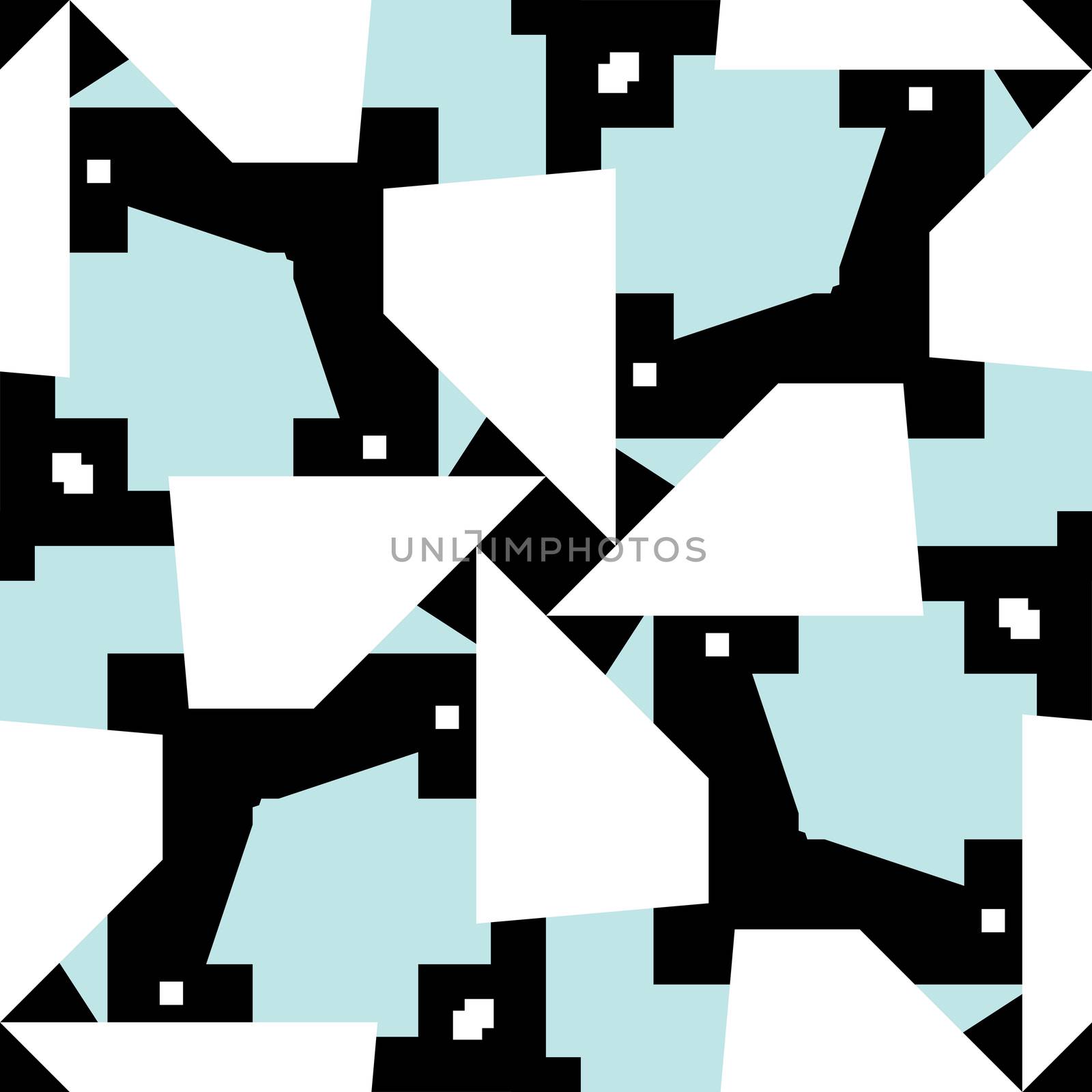 Seamless background pattern of white and blue polygons over black